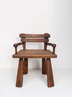 Brutalist Oak Child Chair - Folk Art Kids Wooden Chair - France 1940s
