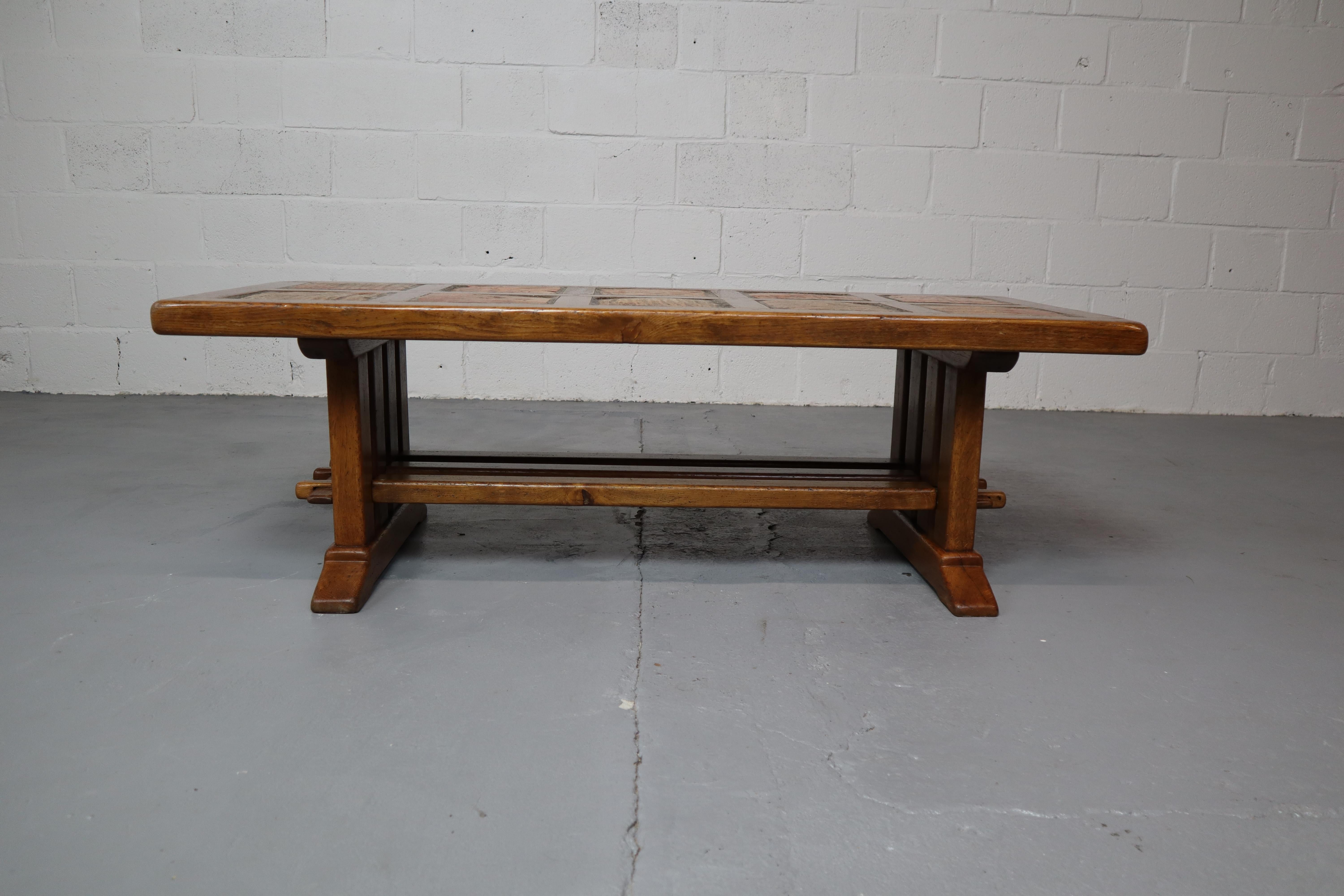 Brutalist oak coffee table by Maison De Tonge, France 1970's For Sale 8