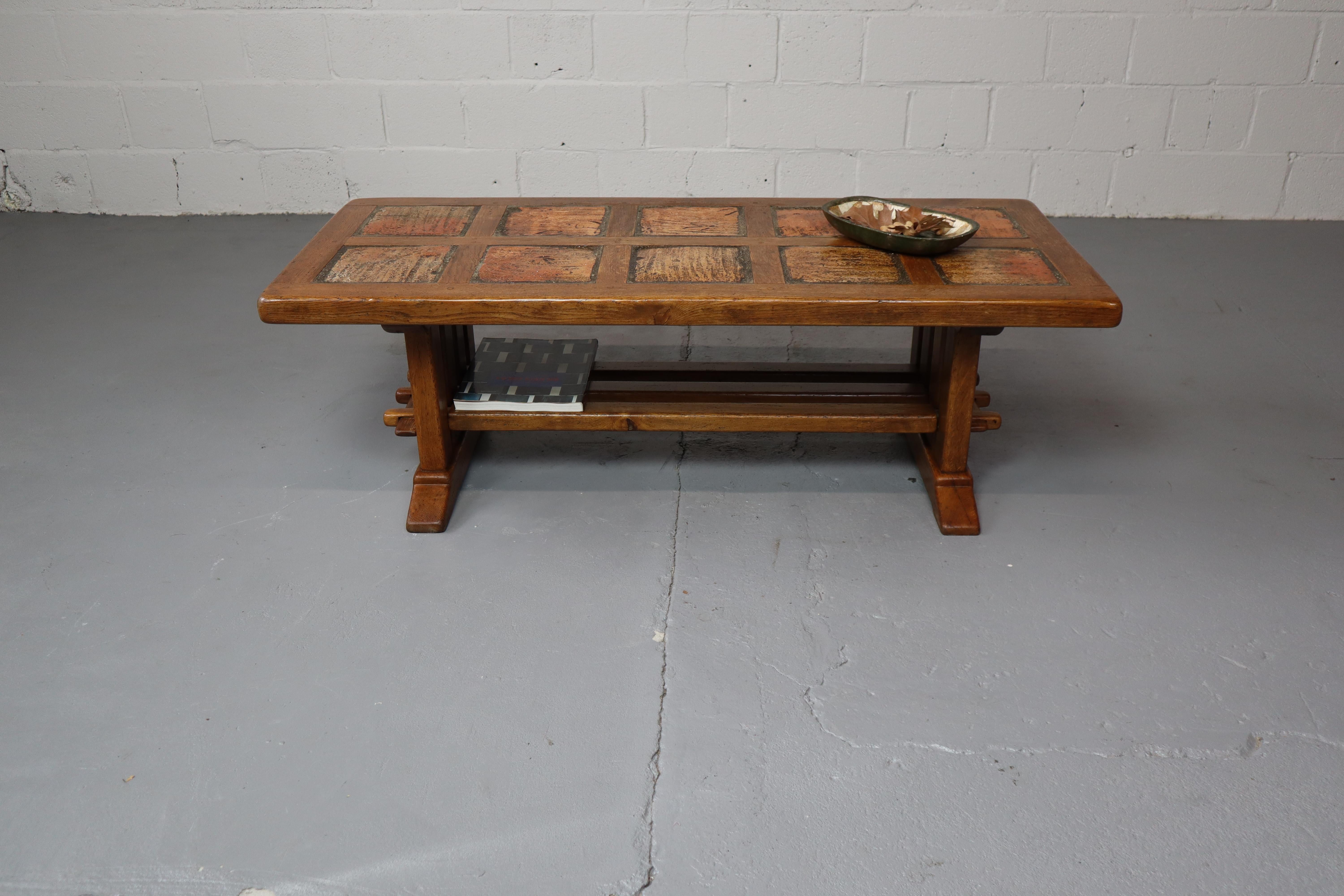 French Brutalist oak coffee table by Maison De Tonge, France 1970's For Sale