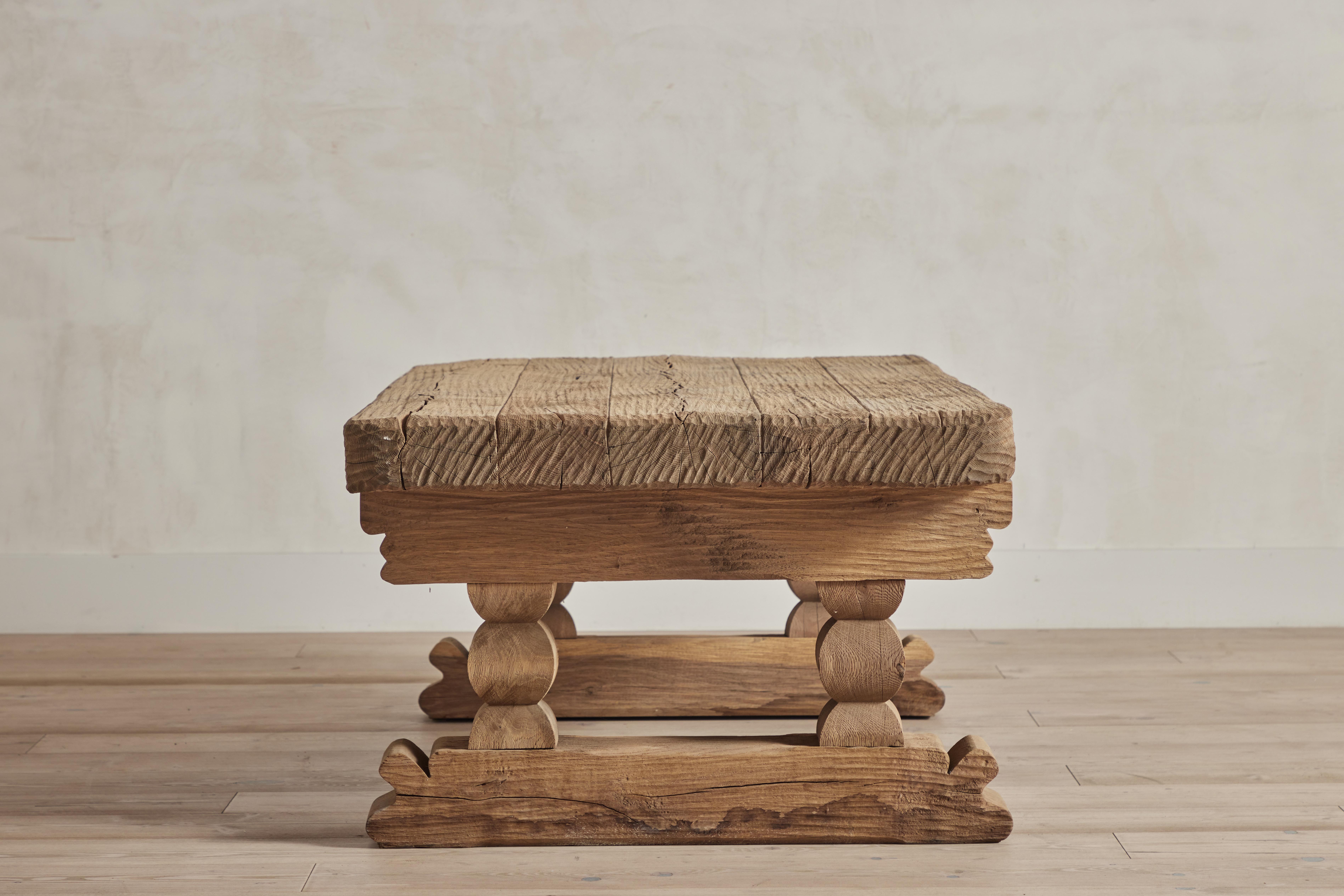 Carved Brutalist Oak Coffee Table For Sale