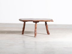 Brutalist Oak Coffee Table, French Mid 20th Century