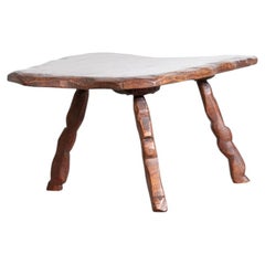 Brutalist Oak Coffee Table, French Mid 20th Century