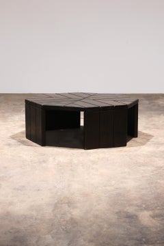 Brutalist Oak Coffee Table - Octagonal Model from 1970