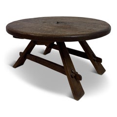 Brutalist Oak Coffee Table with Hidden Storage, Low Countries, 1960s