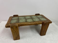 Brutalist Oak Coffee Table with Tiled Top
