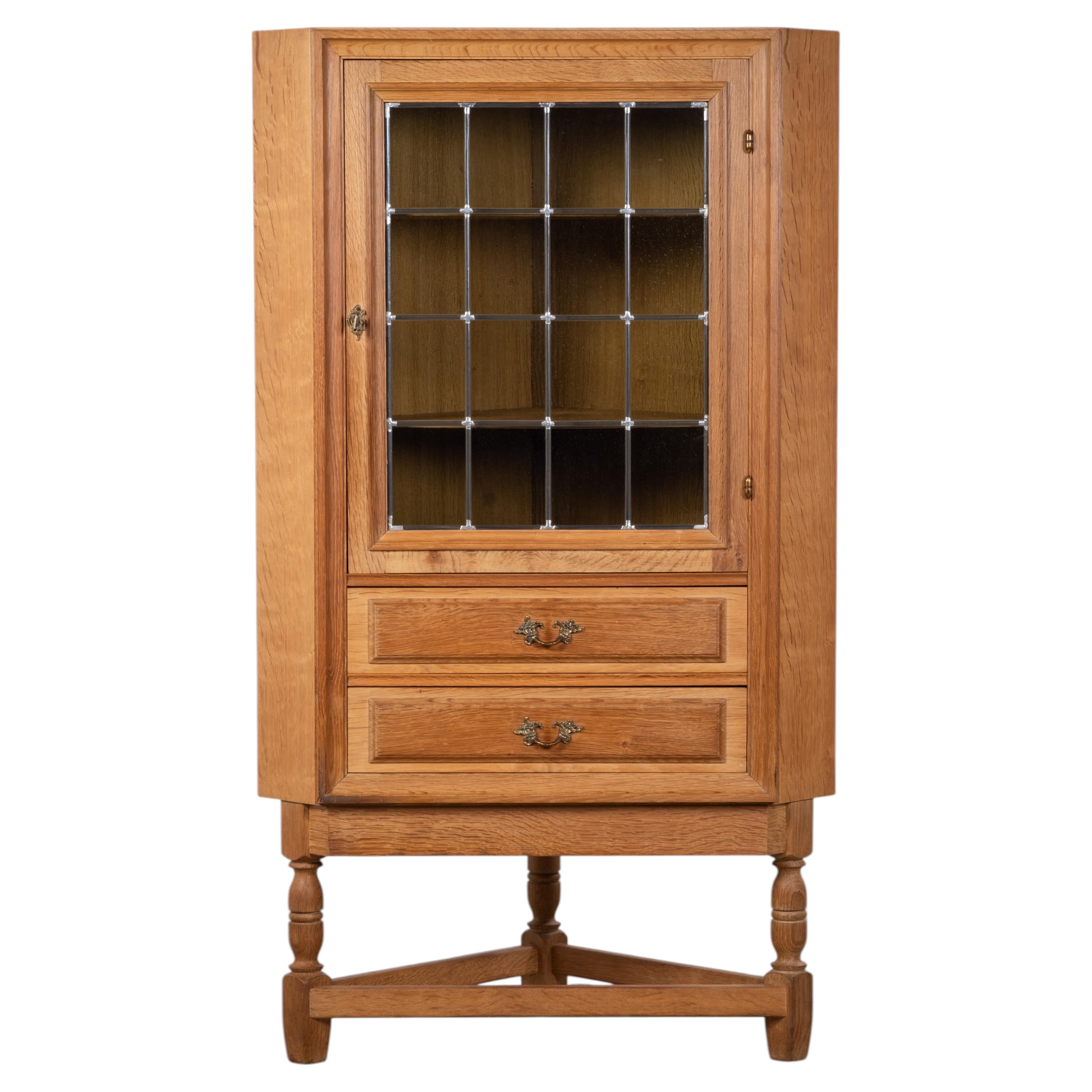 Brutalist Oak Corner Cabinet Attributed to Henning Kjærnulf, Denmark, 1960s