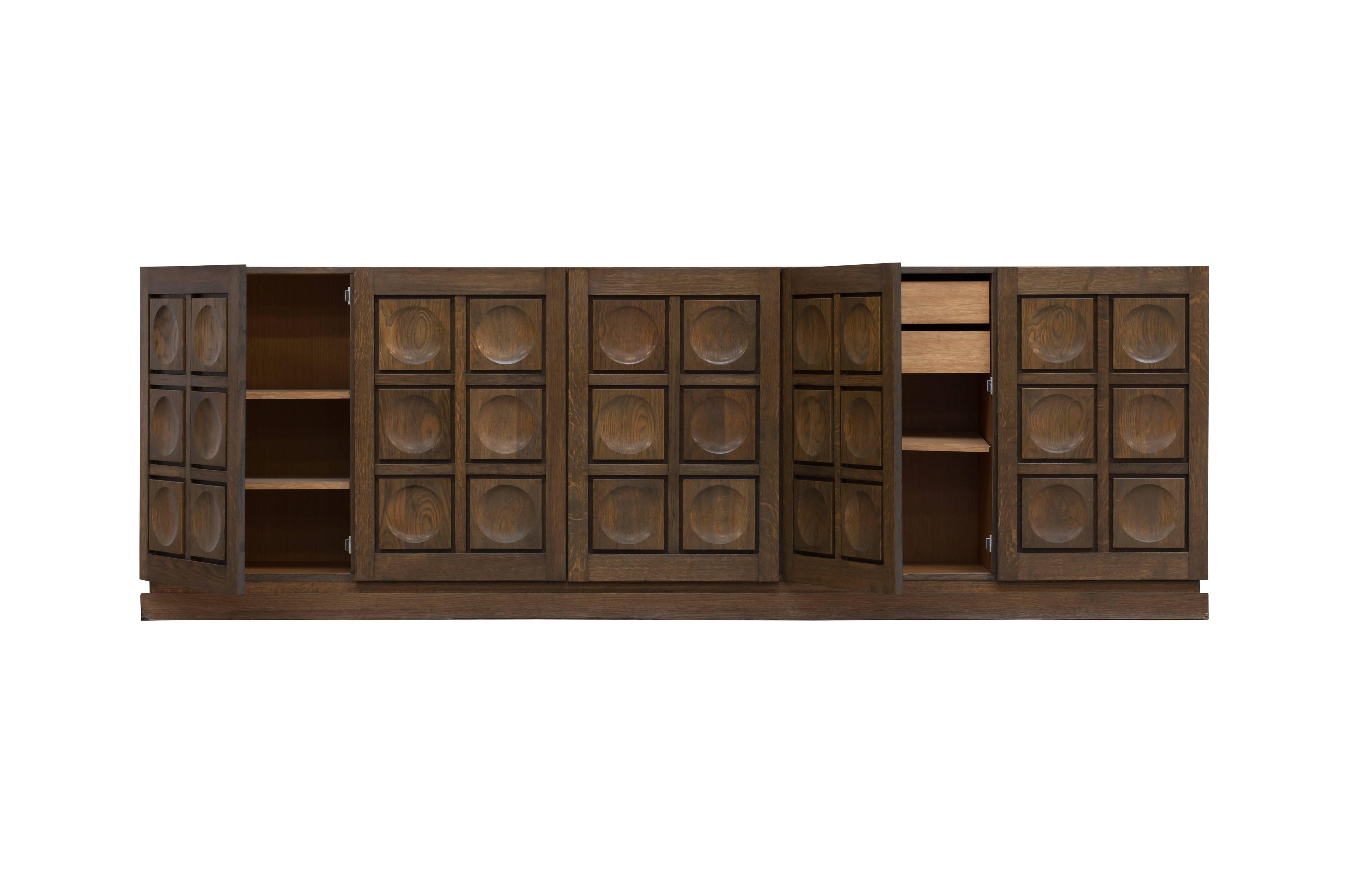Belgian Brutalist Oak Credenza, Belgium, 1970s