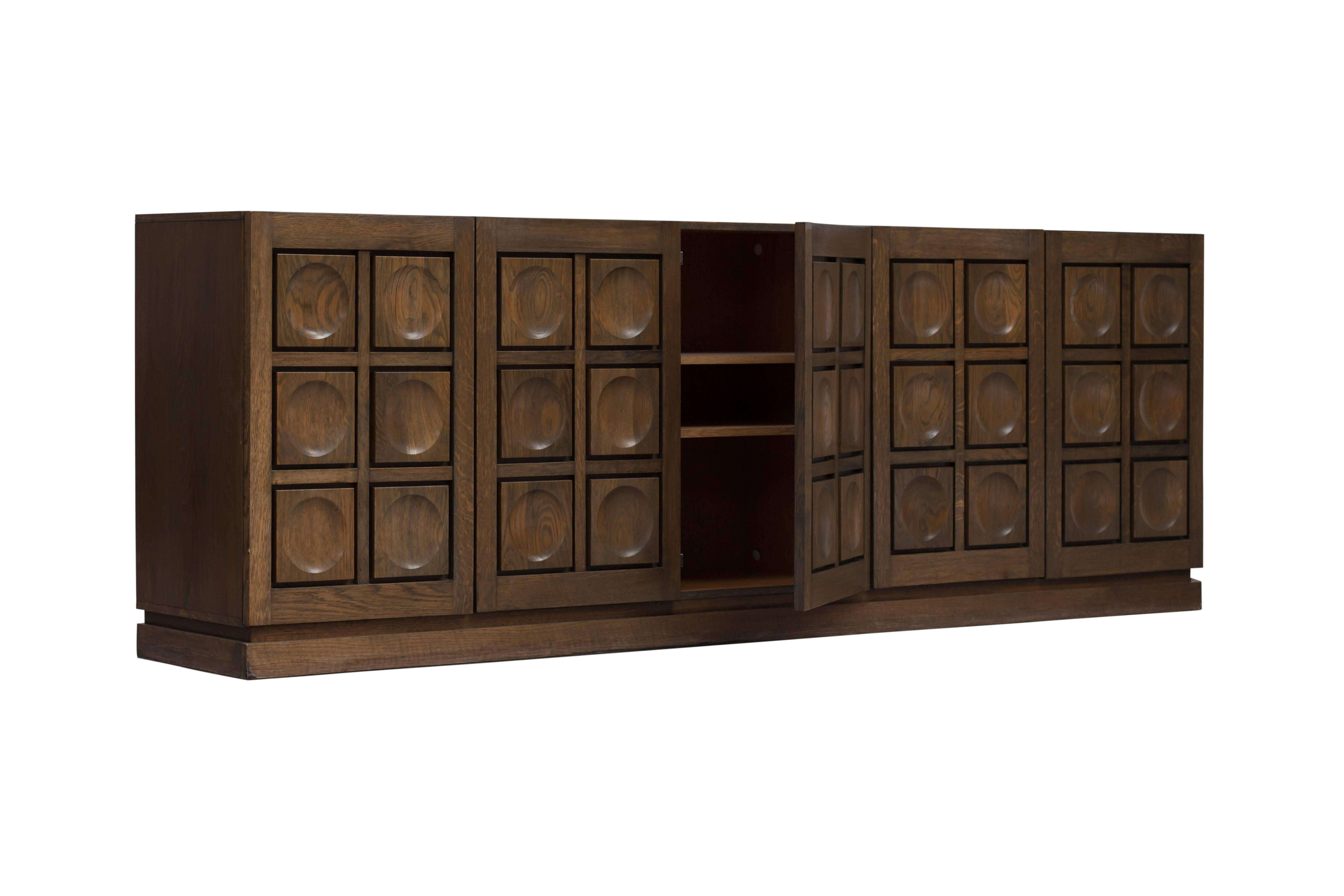 Brutalist Oak Credenza, Belgium, 1970s 3