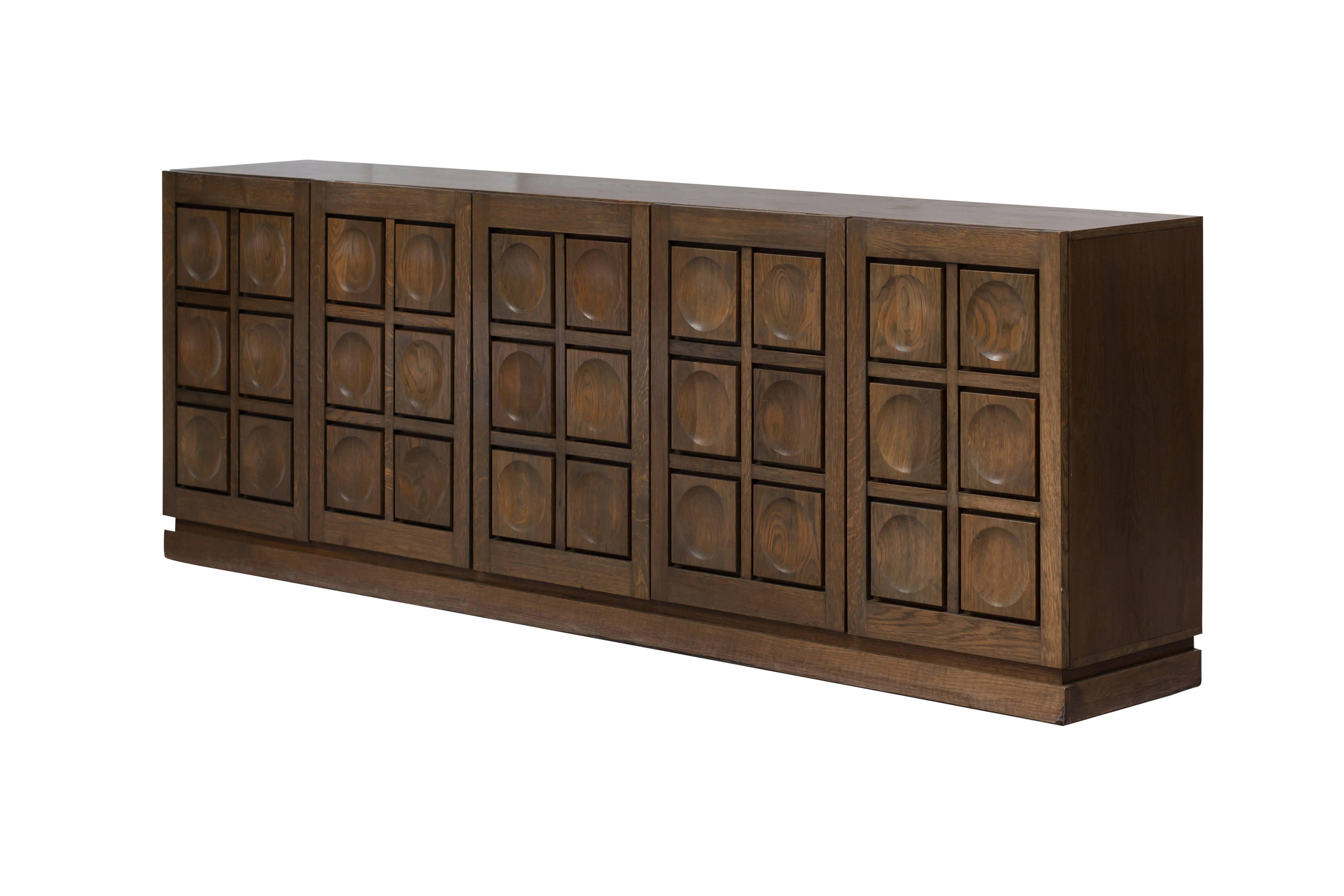 Brutalist Oak Credenza, Belgium, 1970s 4
