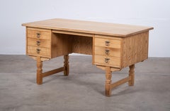 Brutalist Oak Desk Attributed to Henning Kjærnulf, Denmark, 1960s