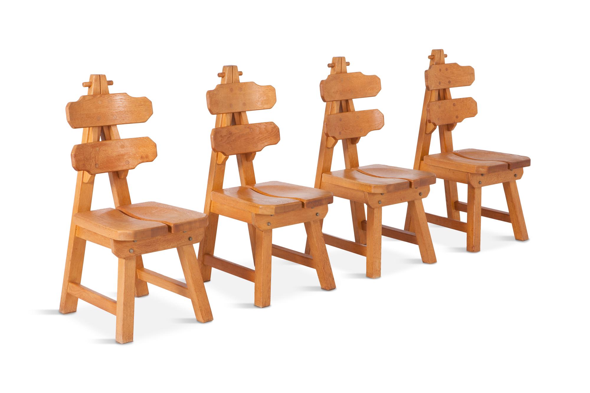 Mid-Century Modern Brutalist Oak Dining Chairs