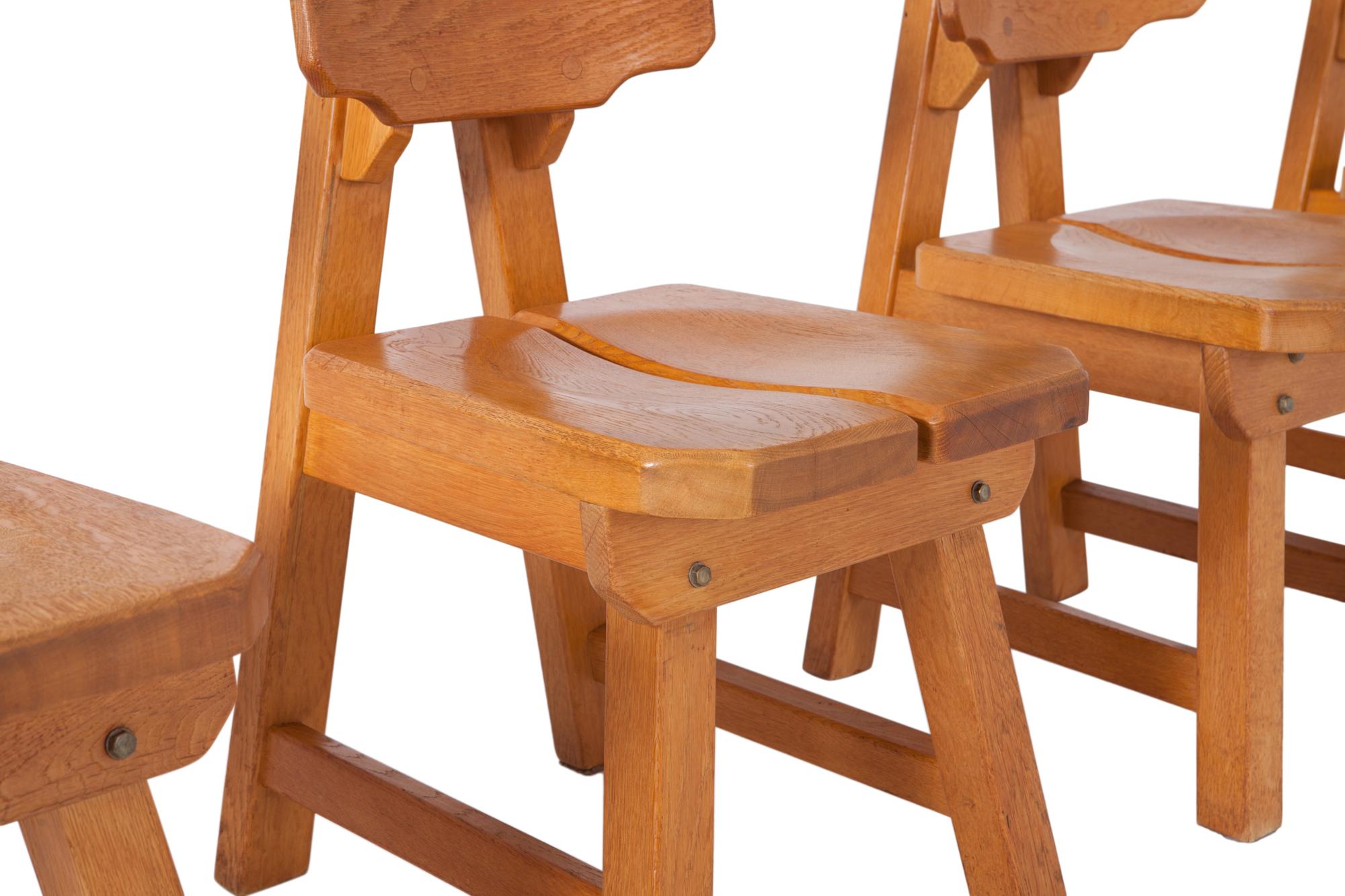 Spanish Brutalist Oak Dining Chairs