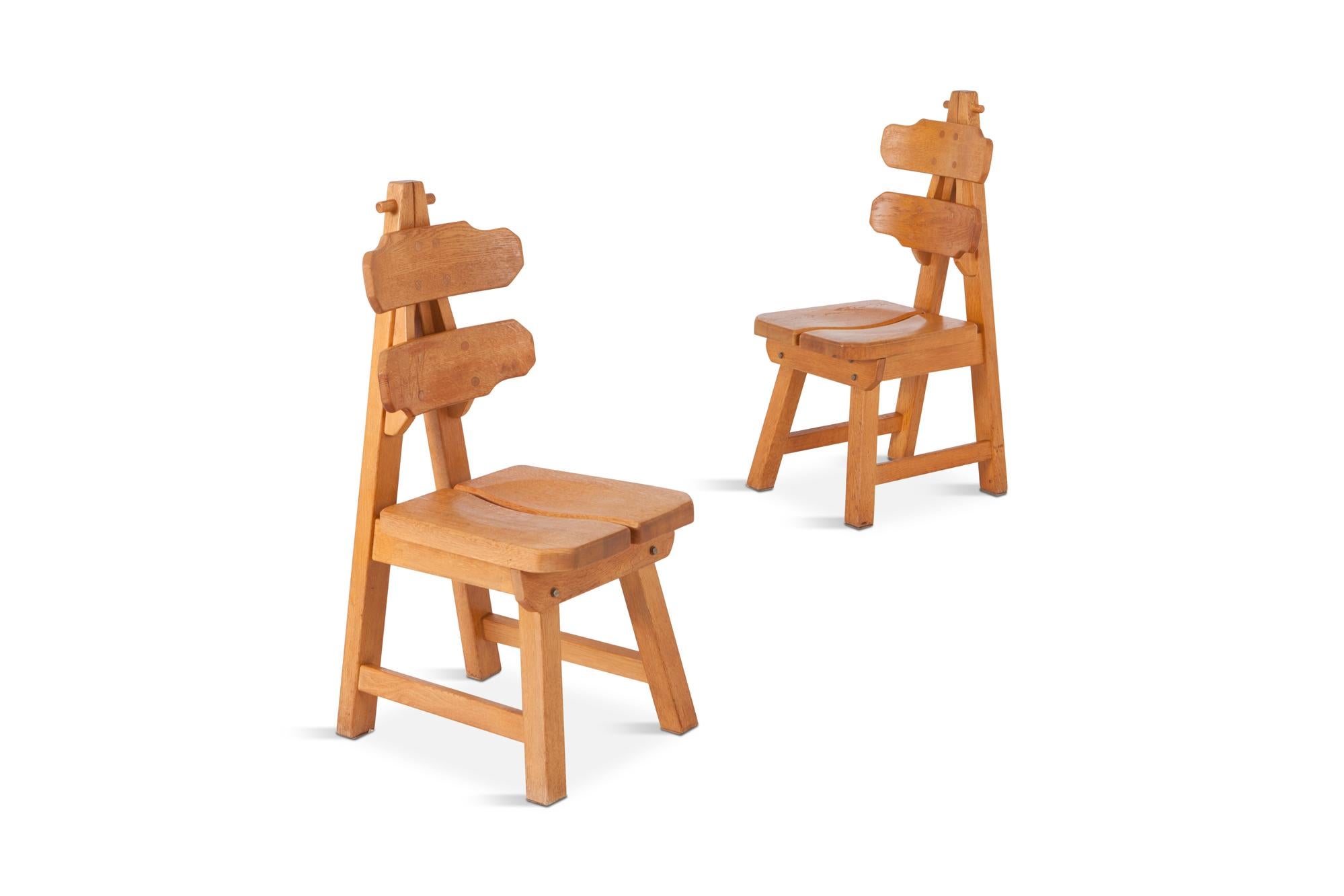 Mid-20th Century Brutalist Oak Dining Chairs