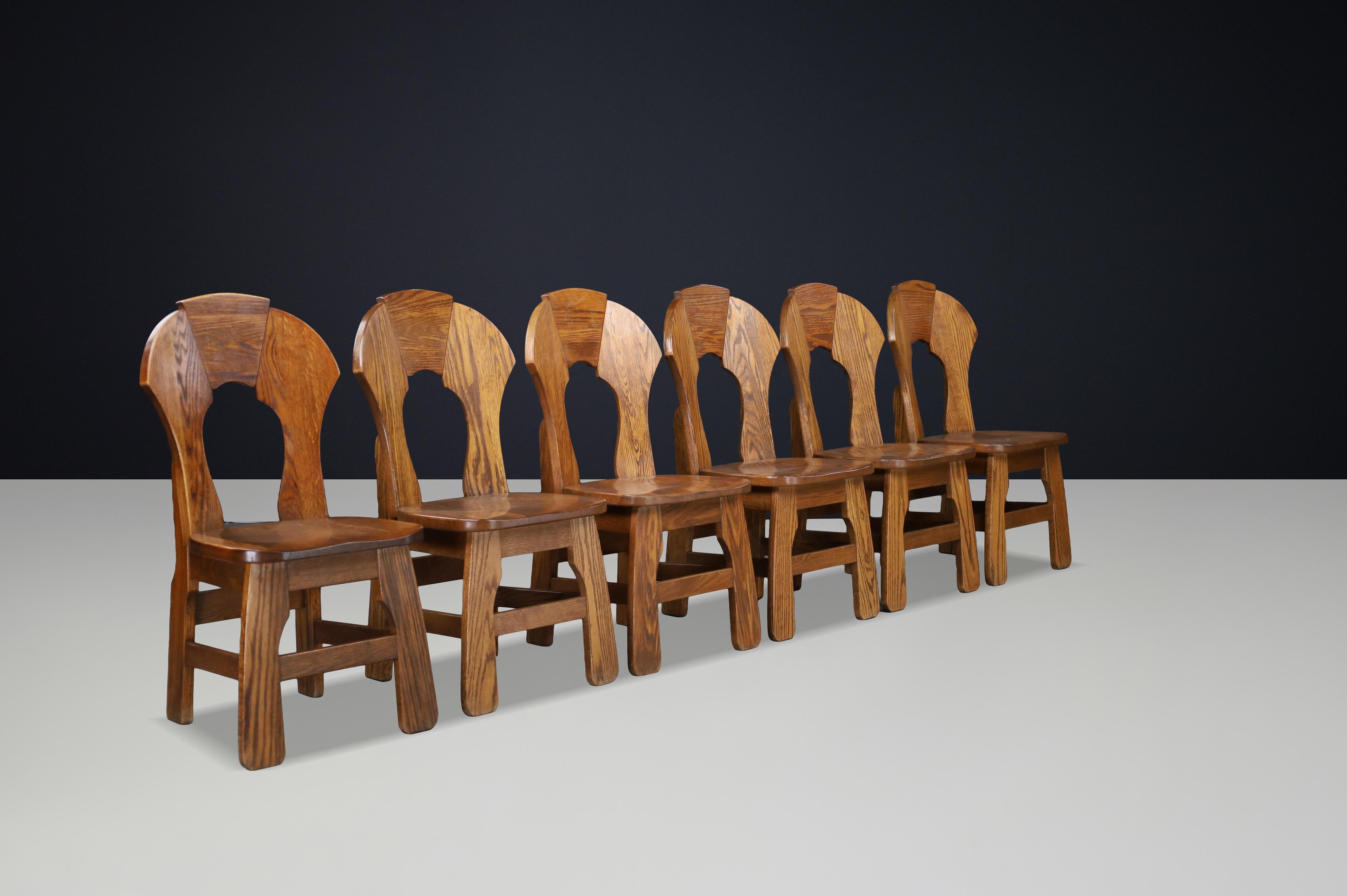 Brutalistische Eichen-Esszimmerstühle, Frankreich, 1960er Jahre (Brutalismus) im Angebot
