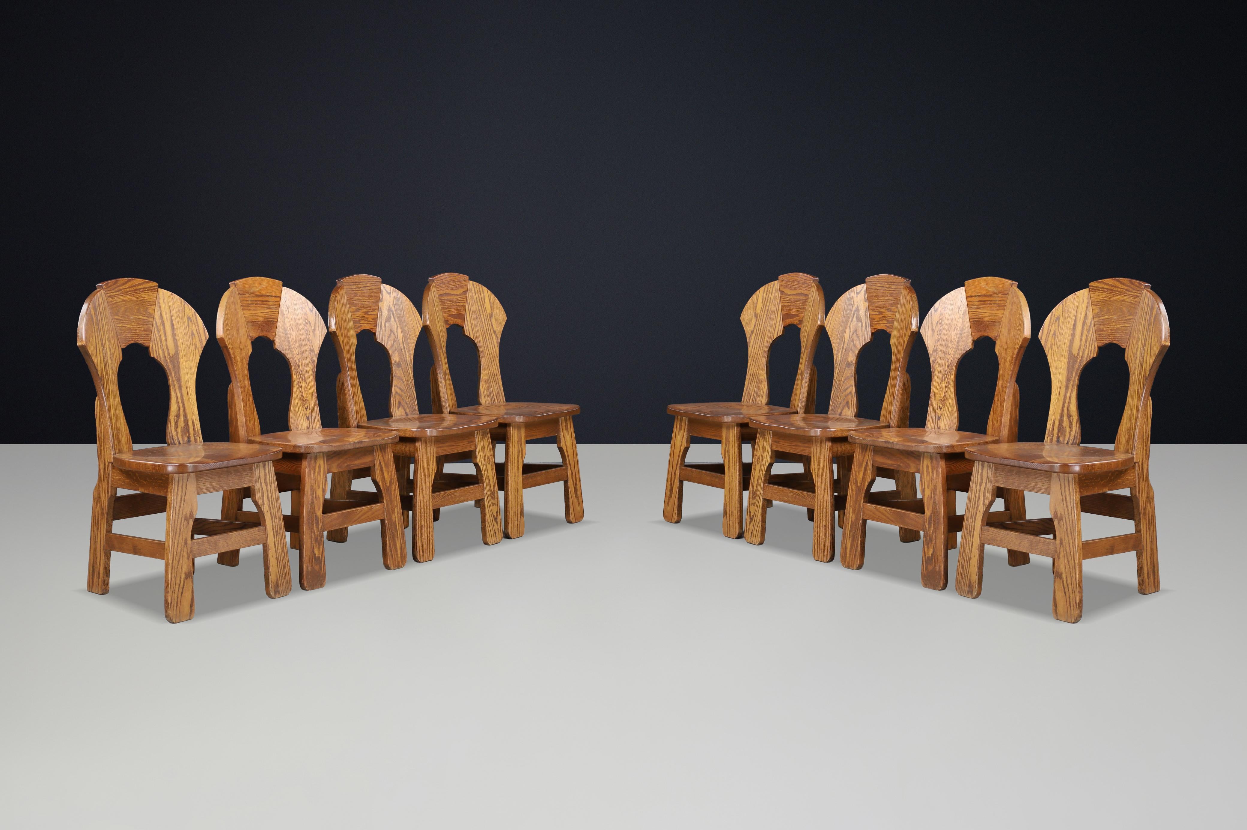 Brutalistische Eichen-Esszimmerstühle, Frankreich, 1960er Jahre im Angebot 1