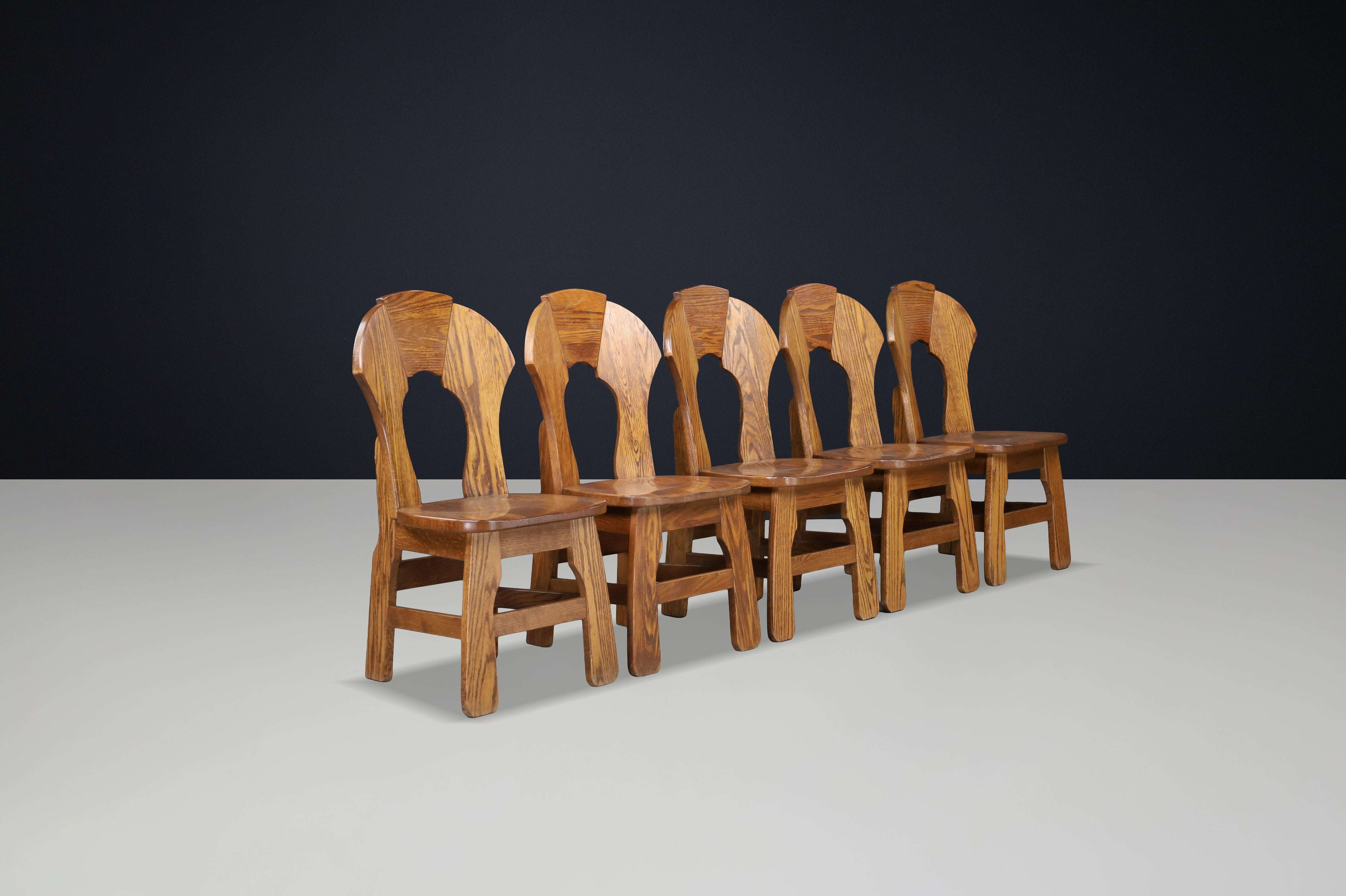 Brutalistische Eichen-Esszimmerstühle, Frankreich, 1960er Jahre im Angebot 2