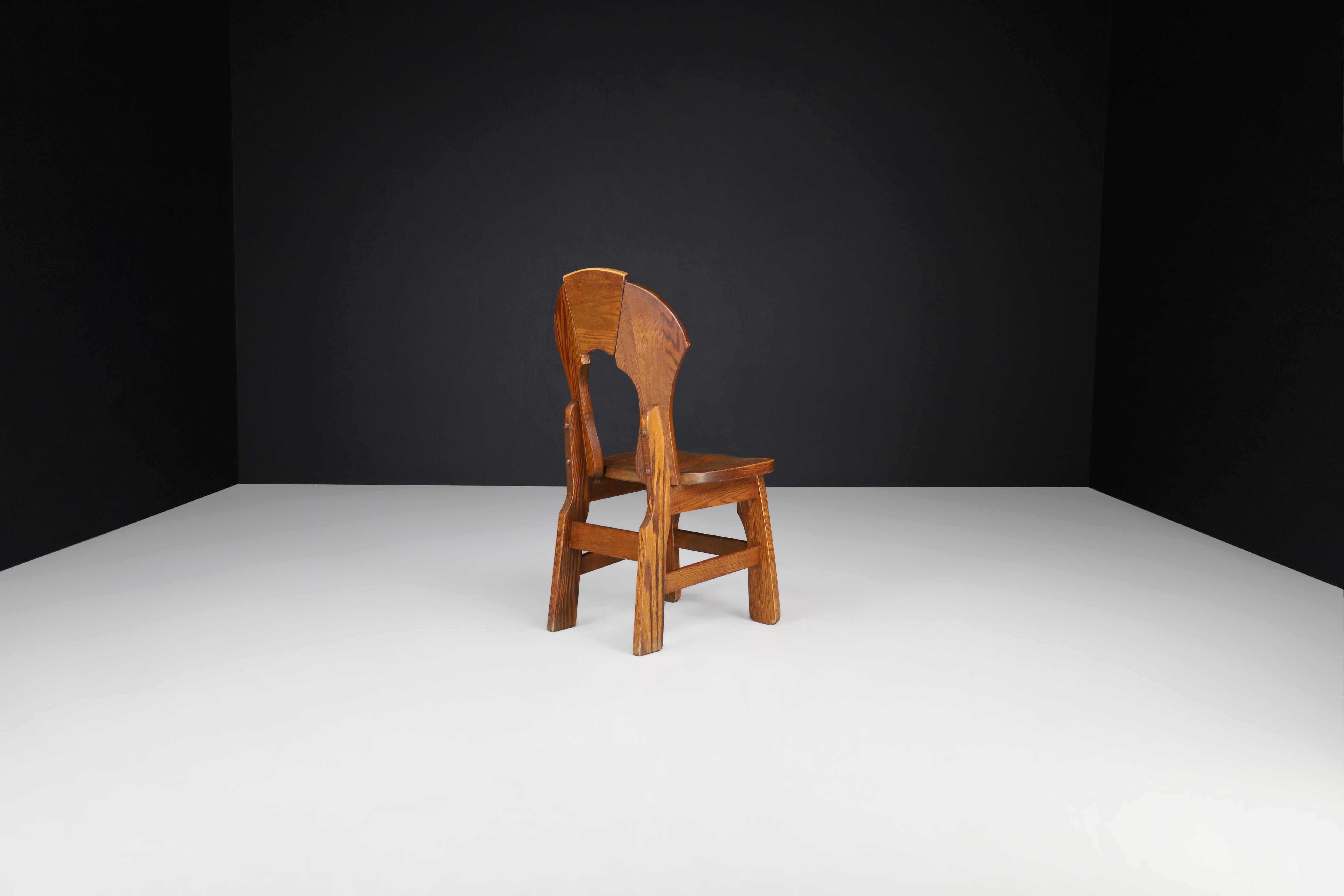 20th Century Brutalist Oak Dining Chairs, France, 1960s For Sale