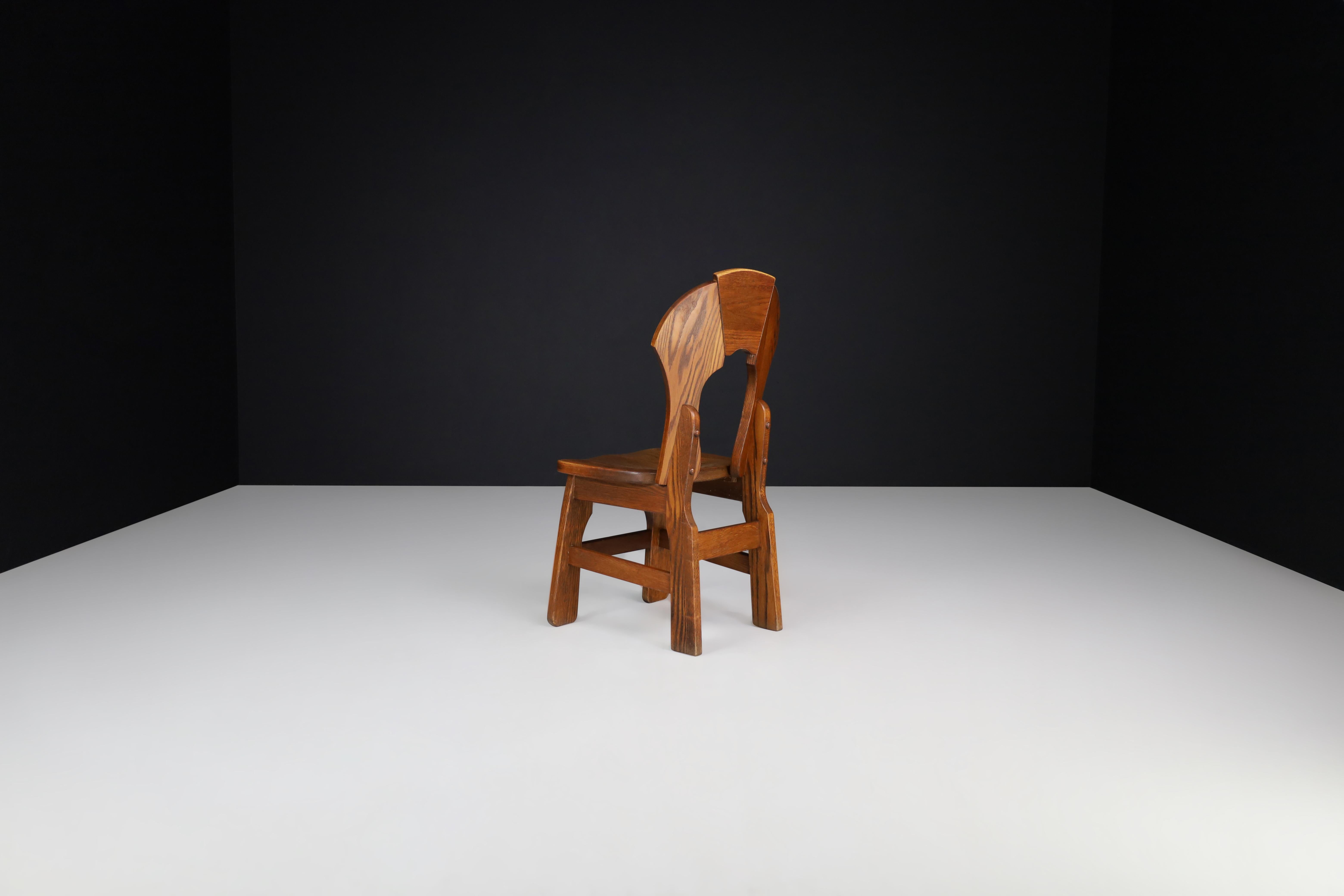 Brutalist Oak Dining Chairs, France, 1960s For Sale 2