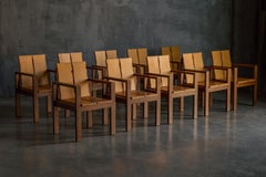 Brutalist Oak Dining Chairs, France, 1970s