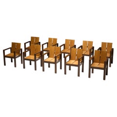 Brutalist Oak Dining Chairs, France, 1970s