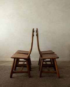 Brutalist Oak Dining Chairs with Sculptural High Backs De Puydt, 1960s, Set of 6