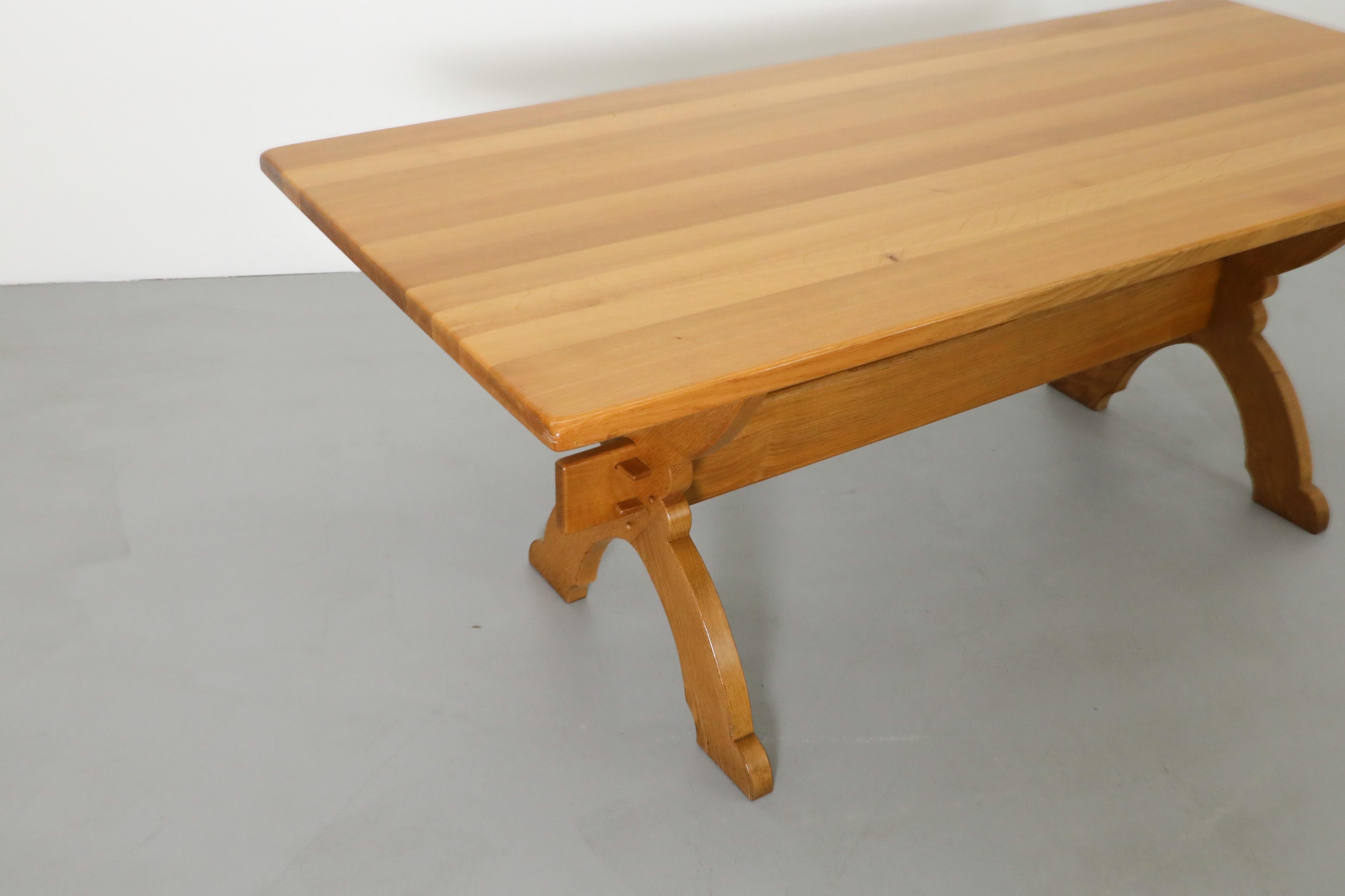 Brutalist Oak Dining Table by Bram Sprij for Sprij Meubelen Nederland w/ X Base For Sale 6