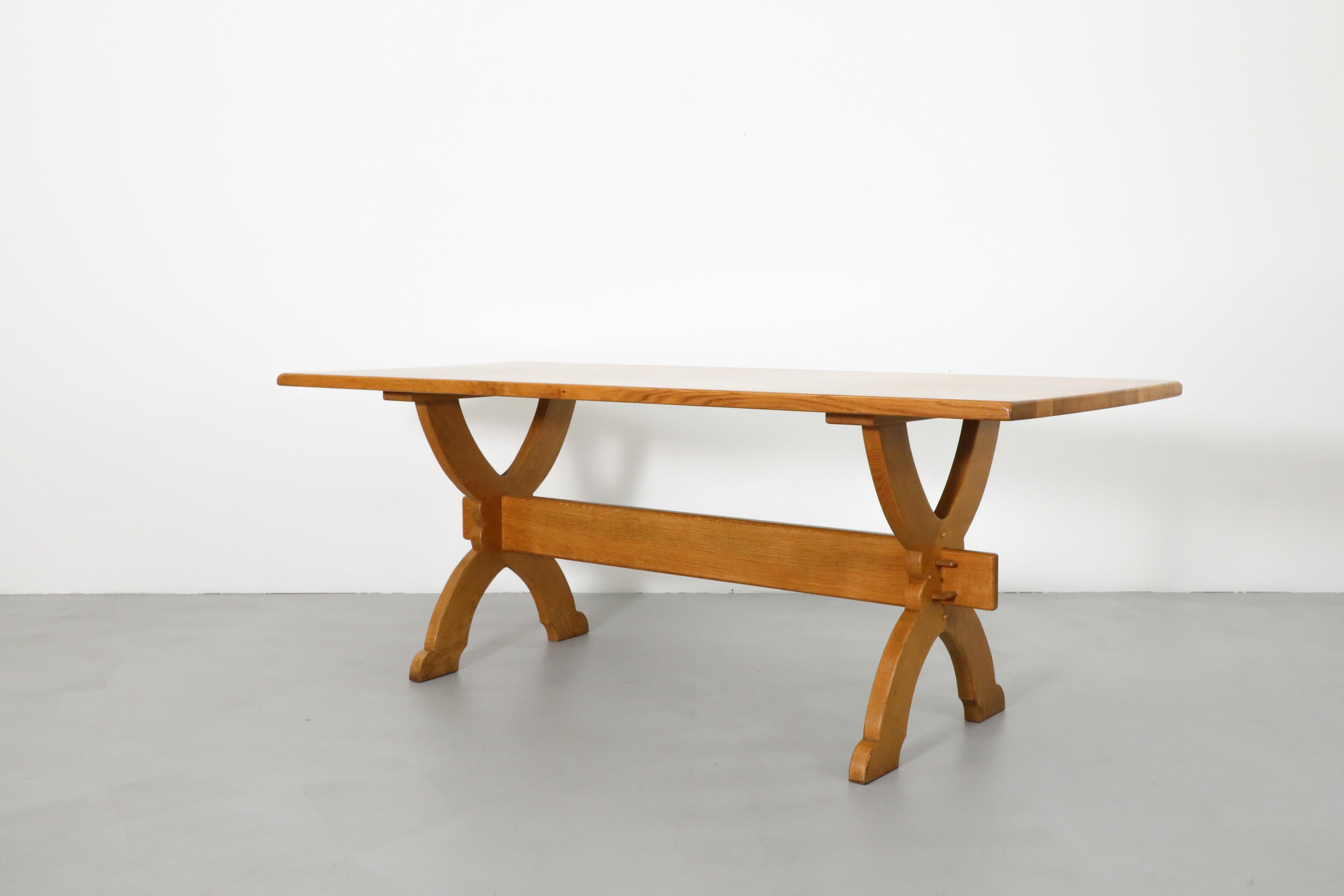 Mid-Century Modern Brutalist Oak Dining Table by Bram Sprij for Sprij Meubelen Nederland w/ X Base For Sale