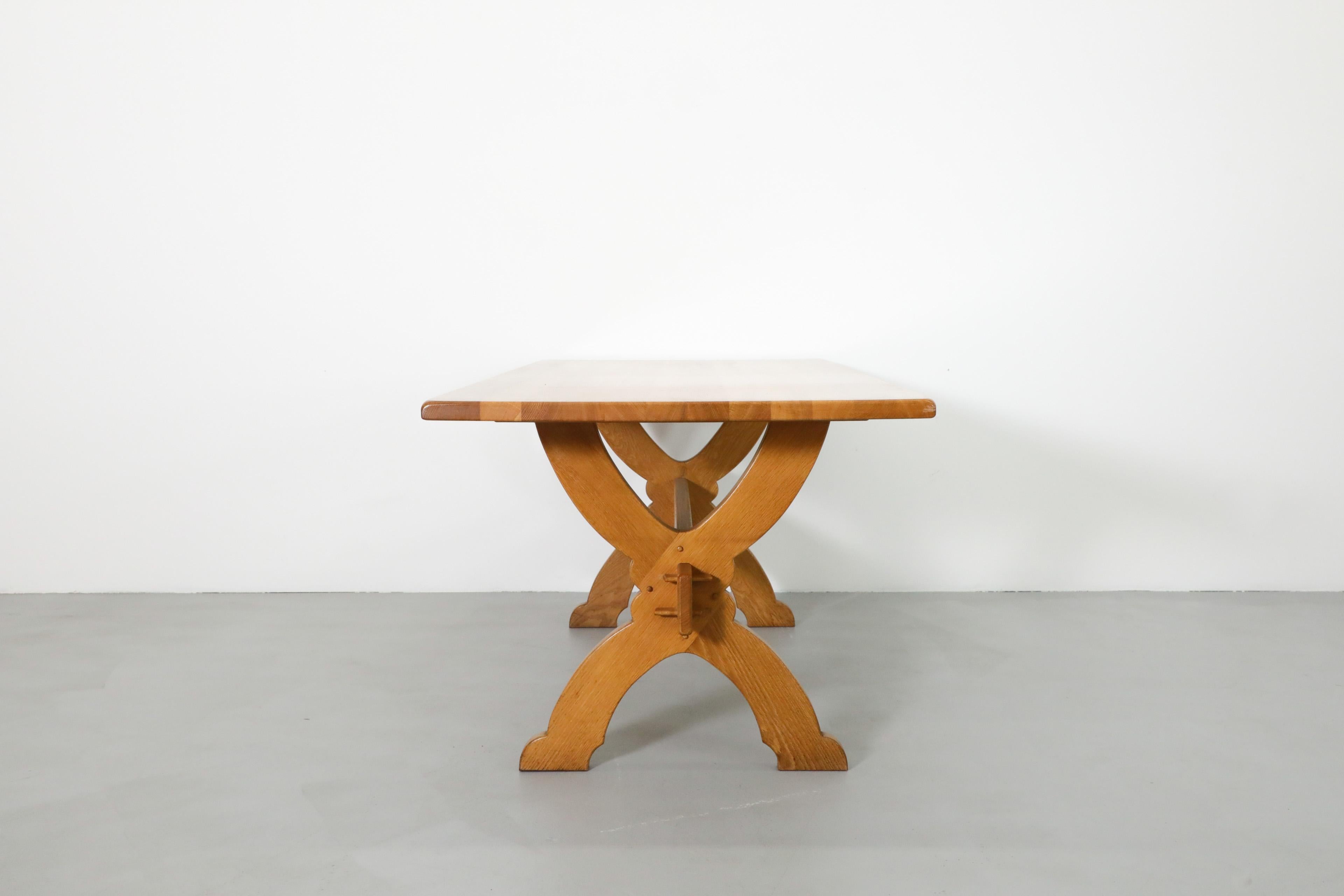 Dutch Brutalist Oak Dining Table by Bram Sprij for Sprij Meubelen Nederland w/ X Base For Sale