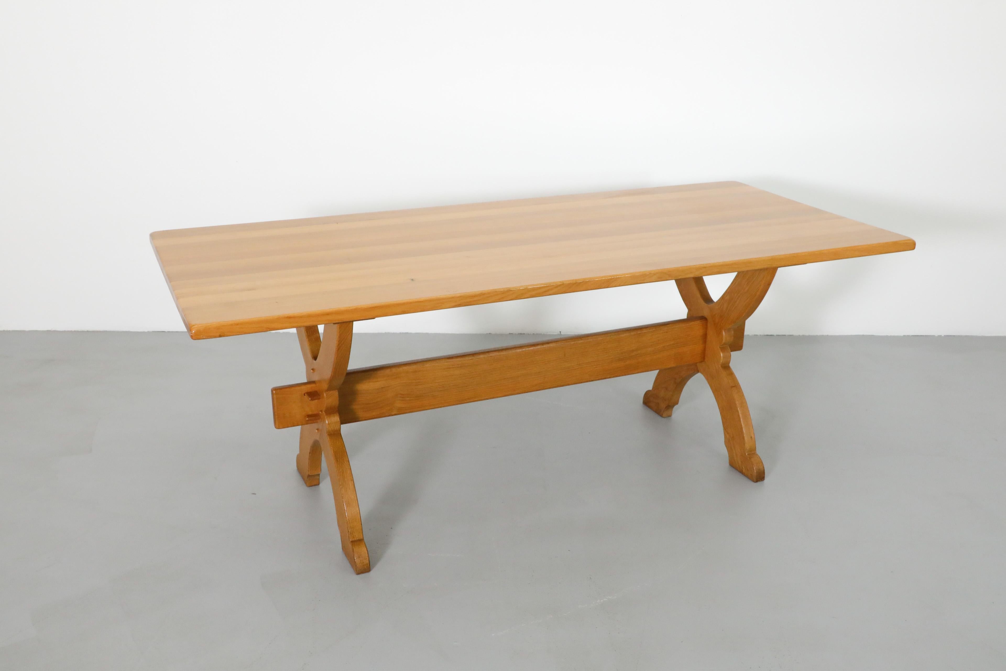 Mid-20th Century Brutalist Oak Dining Table by Bram Sprij for Sprij Meubelen Nederland w/ X Base For Sale
