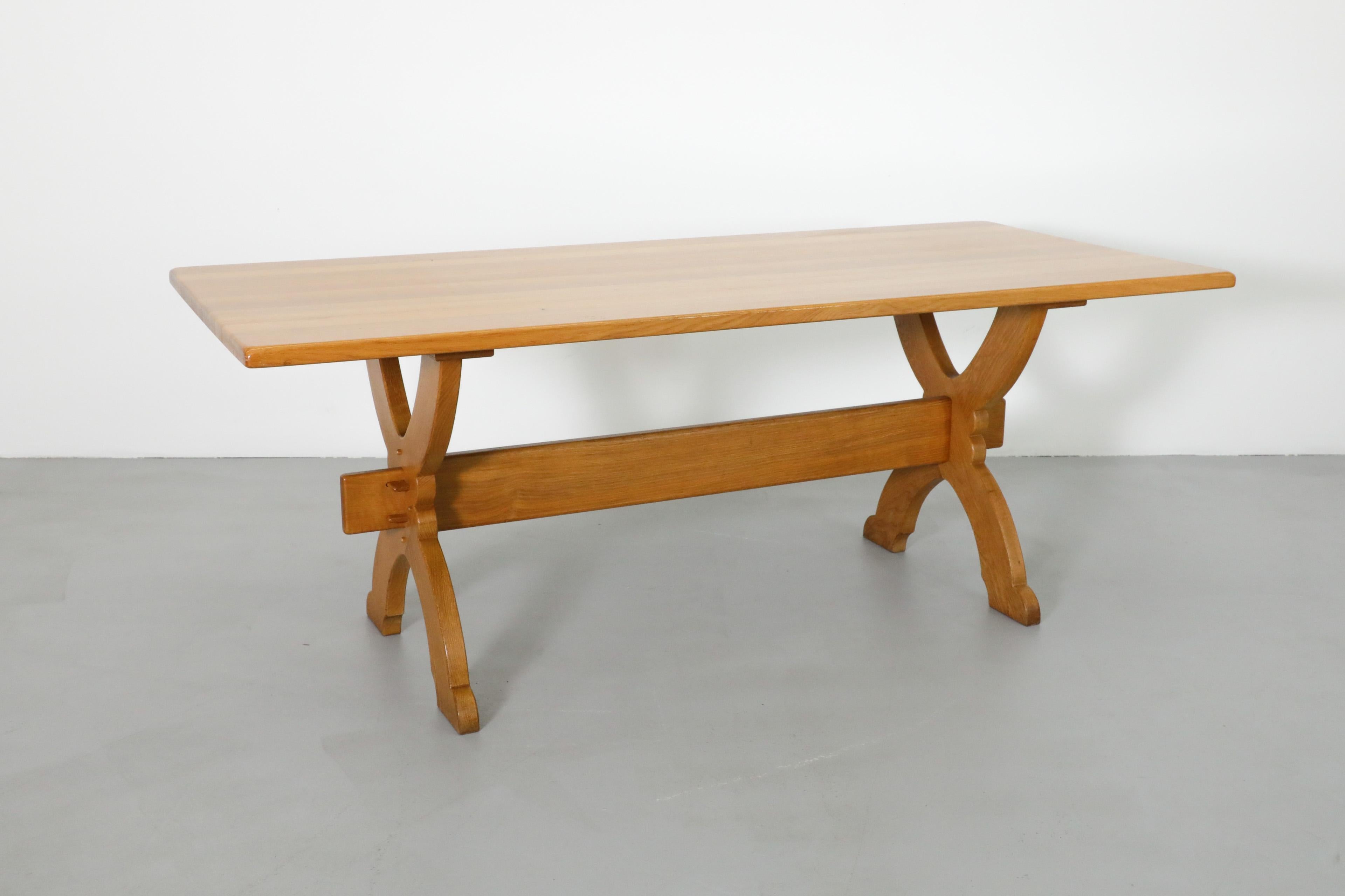 Brutalist Oak Dining Table by Bram Sprij for Sprij Meubelen Nederland w/ X Base For Sale 1