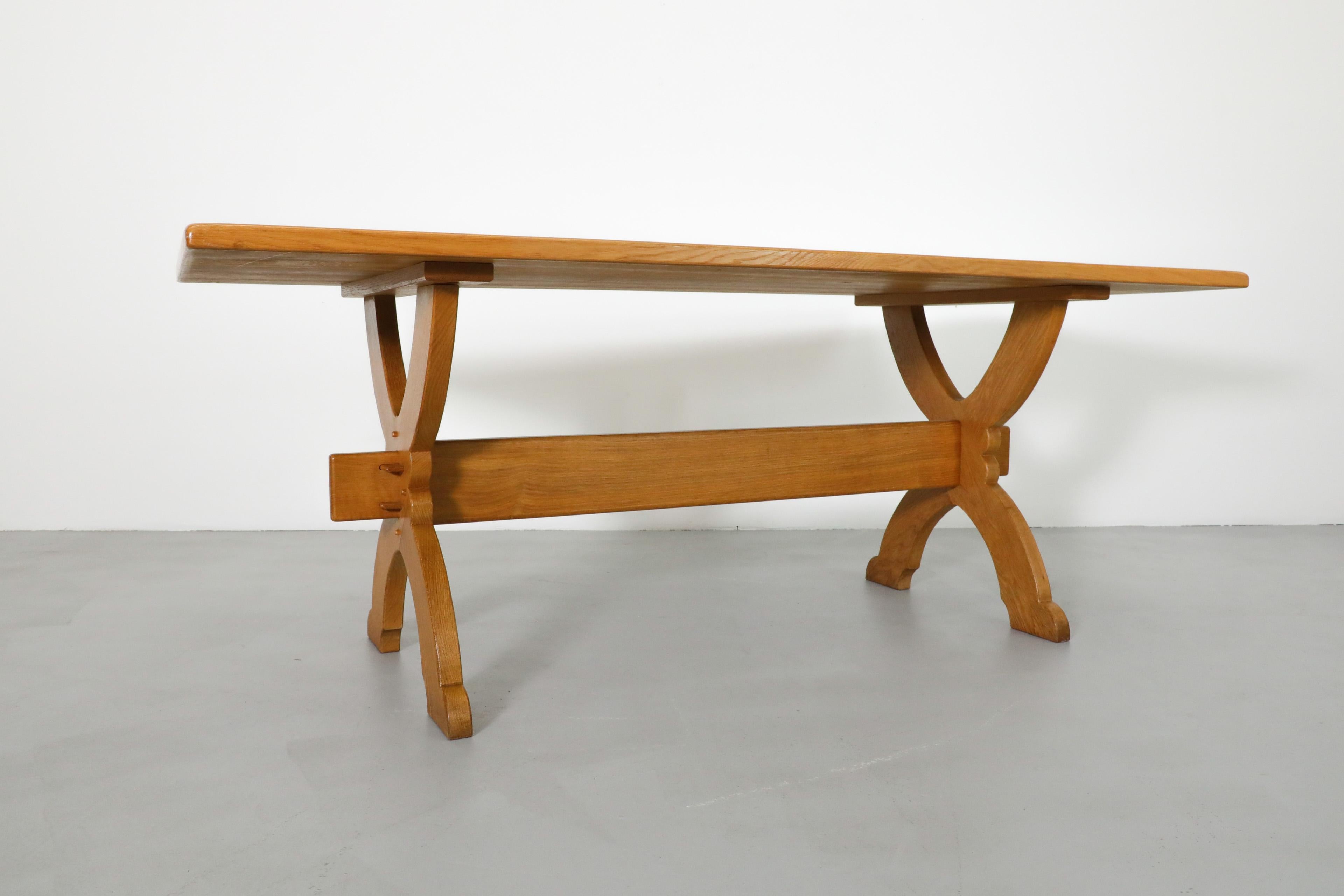 Brutalist Oak Dining Table by Bram Sprij for Sprij Meubelen Nederland w/ X Base For Sale 2