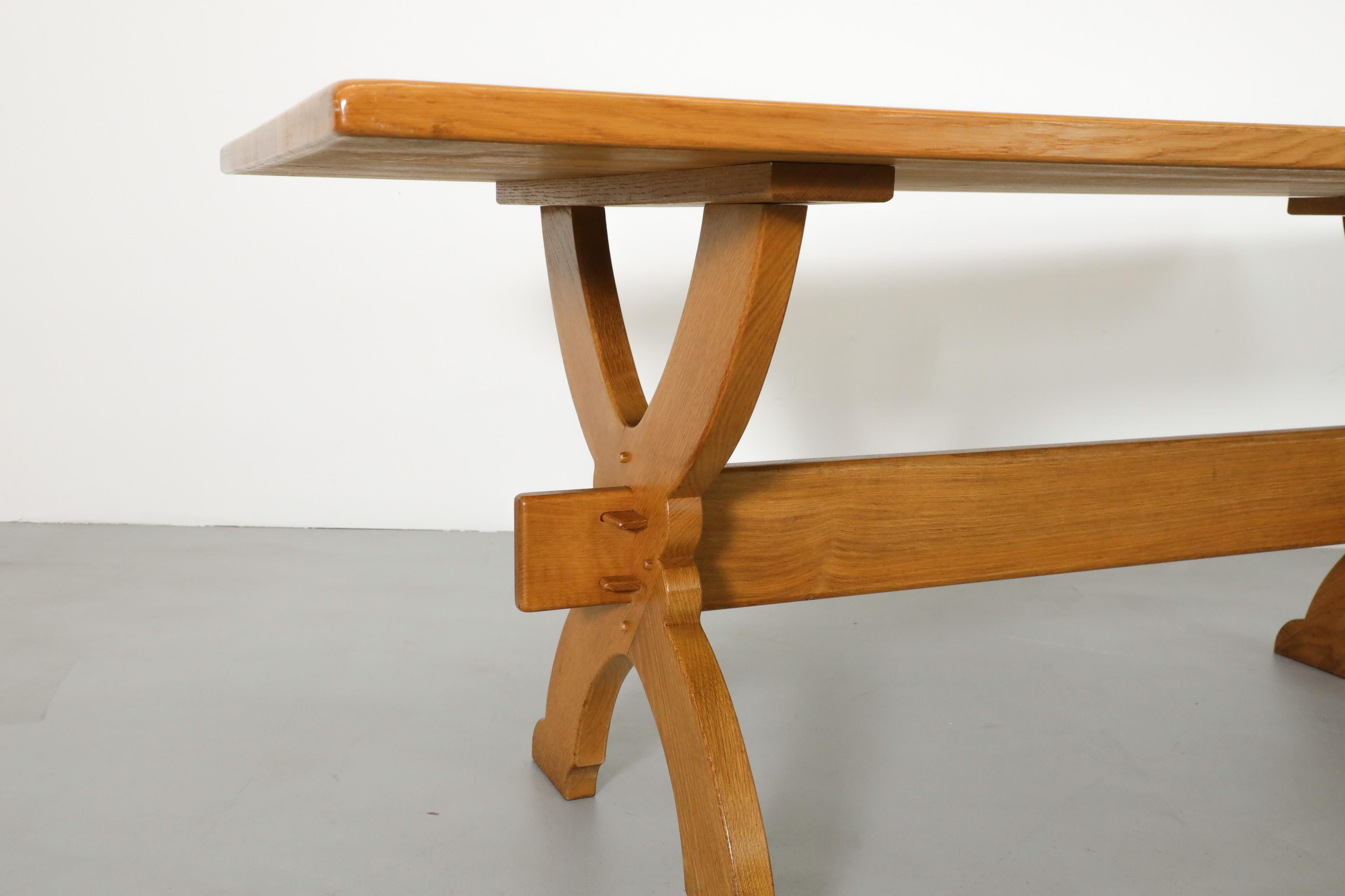 Brutalist Oak Dining Table by Bram Sprij for Sprij Meubelen Nederland w/ X Base For Sale 3