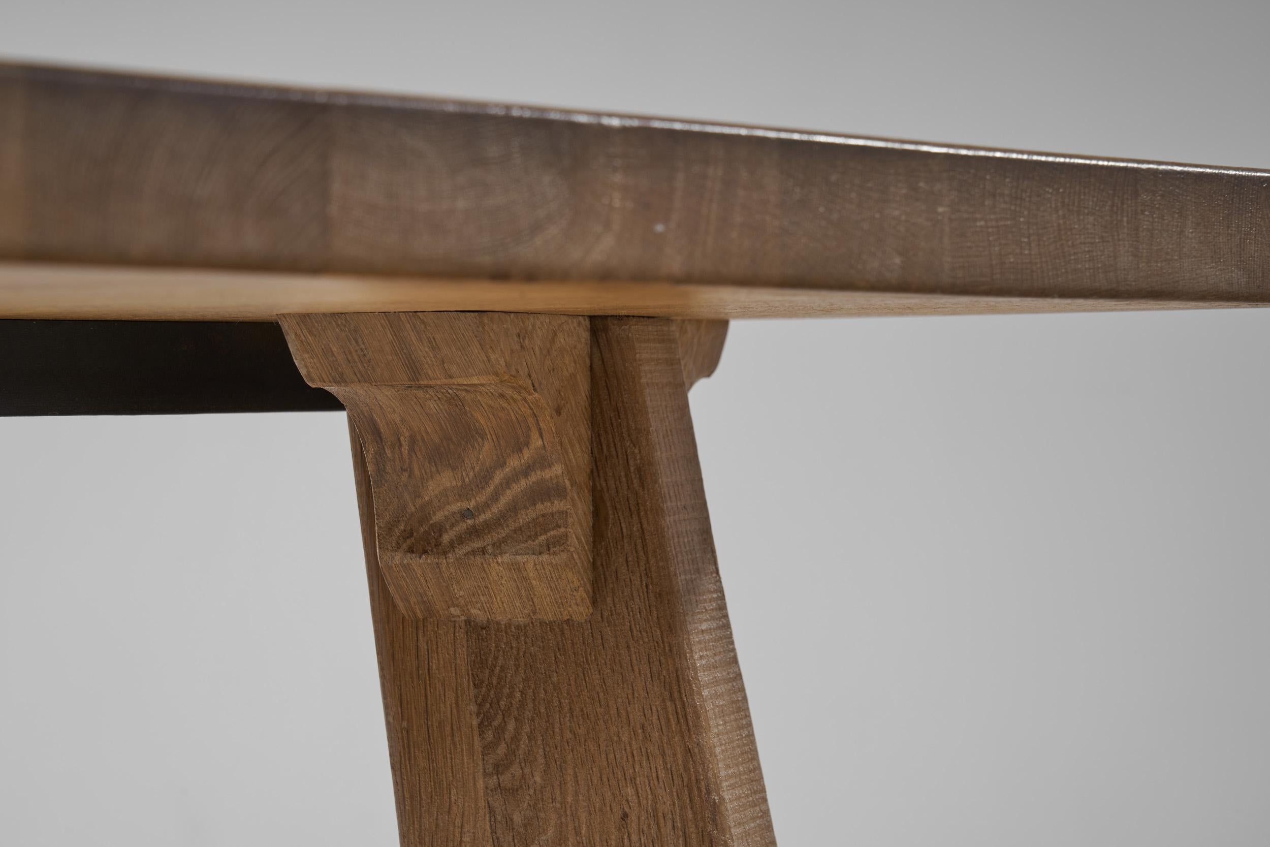 Brutalist Oak Dining Table by De Puydt, Belgium, 1970s For Sale 4