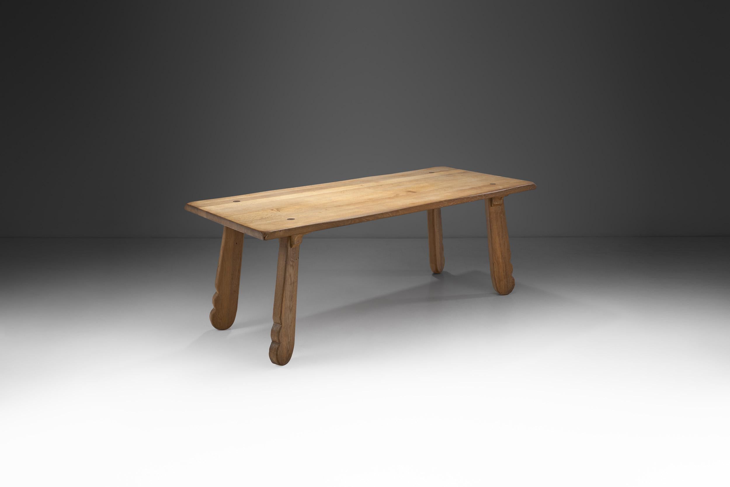 Belgian Brutalist Oak Dining Table by De Puydt, Belgium, 1970s For Sale