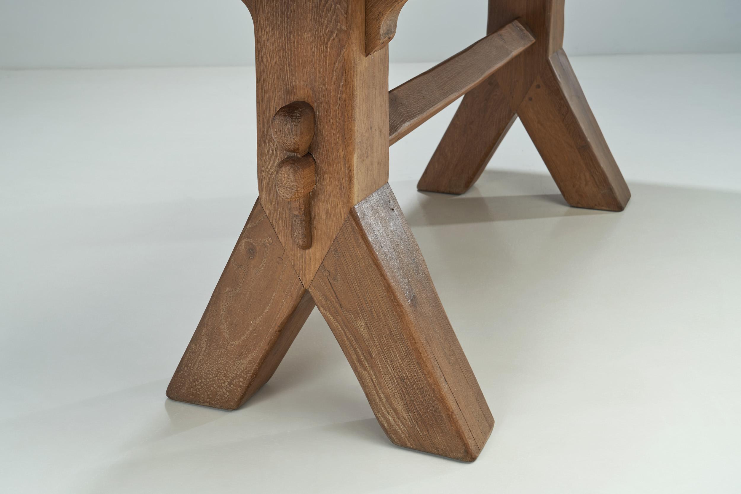 Brutalist Oak Dining Table by the Puydt, Belgium, 1970s 10