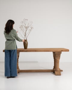 Brutalist Oak Dining Table, French Design, Solid Structure, Circa 1970
