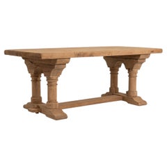 Brutalist Oak Dining Table, French Design, Solid Structure, Circa 1970