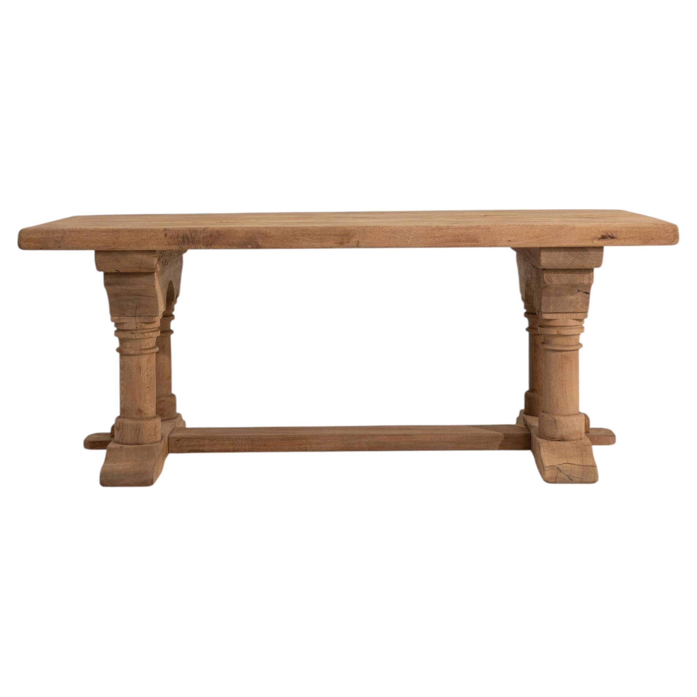 Brutalist Oak Dining Table, French Design, Solid Structure, Circa 1970