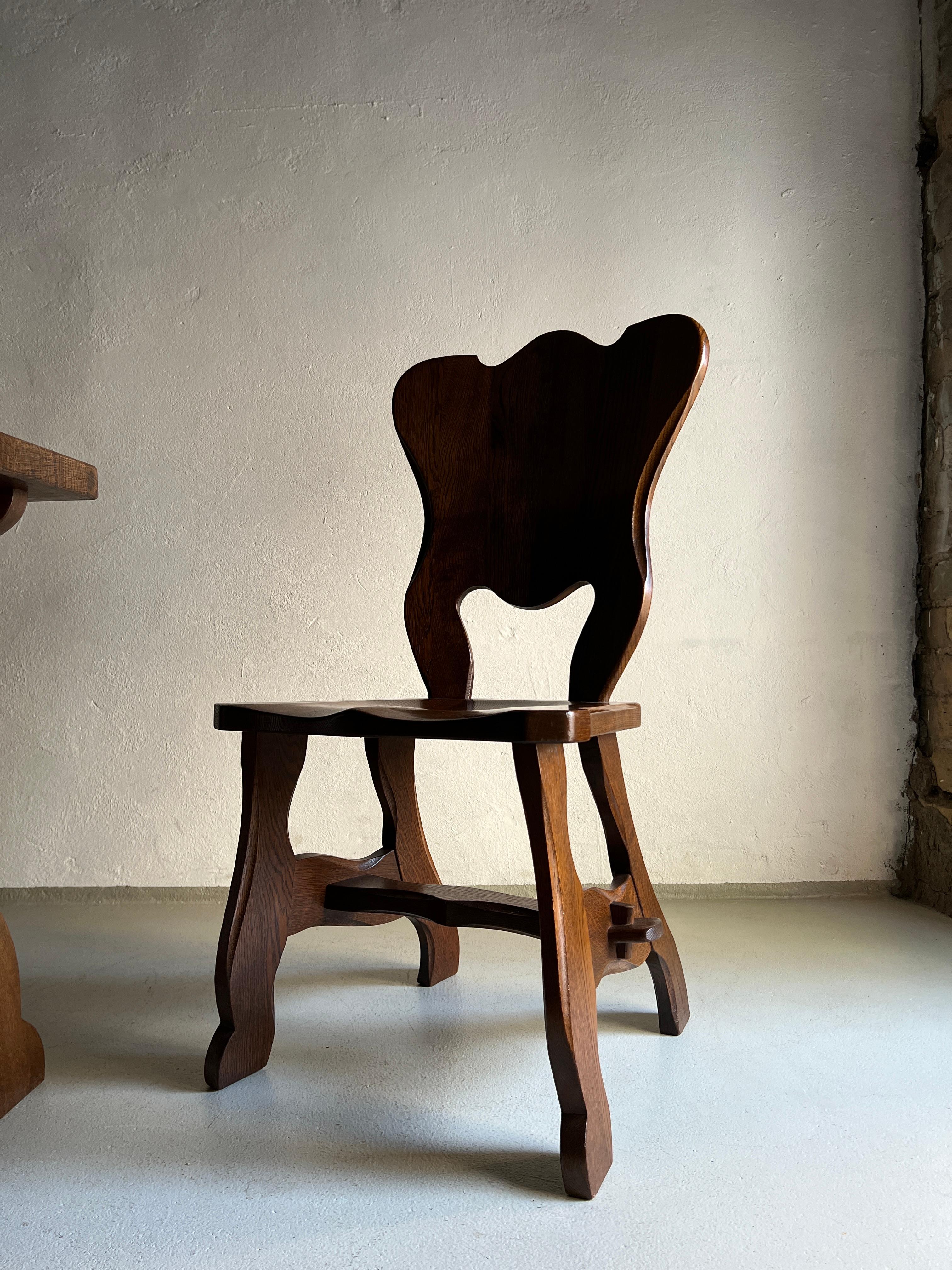 Esstisch-Set aus Eichenholz im Stil des Brutalismus mit sechs Stühlen, Niederlande, 1970er Jahre im Angebot 1