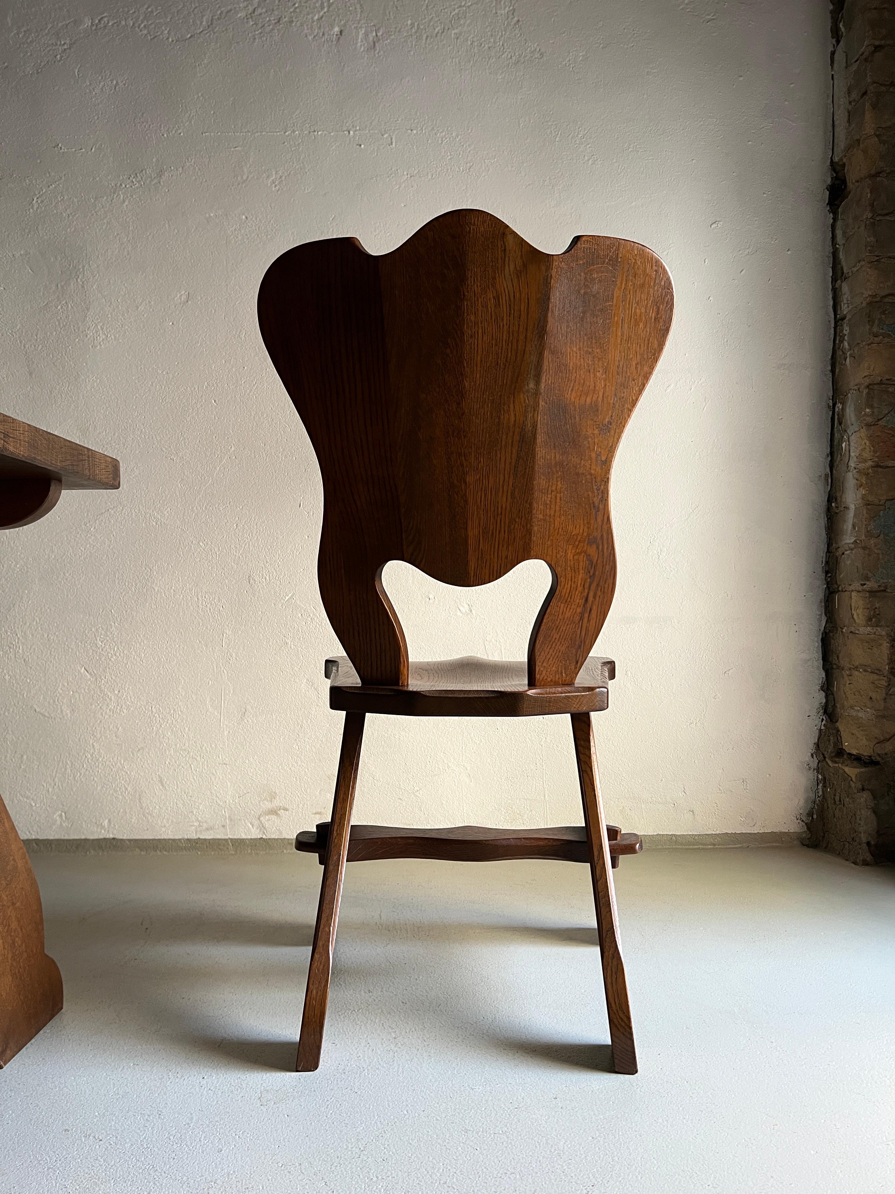 Esstisch-Set aus Eichenholz im Stil des Brutalismus mit sechs Stühlen, Niederlande, 1970er Jahre im Angebot 3