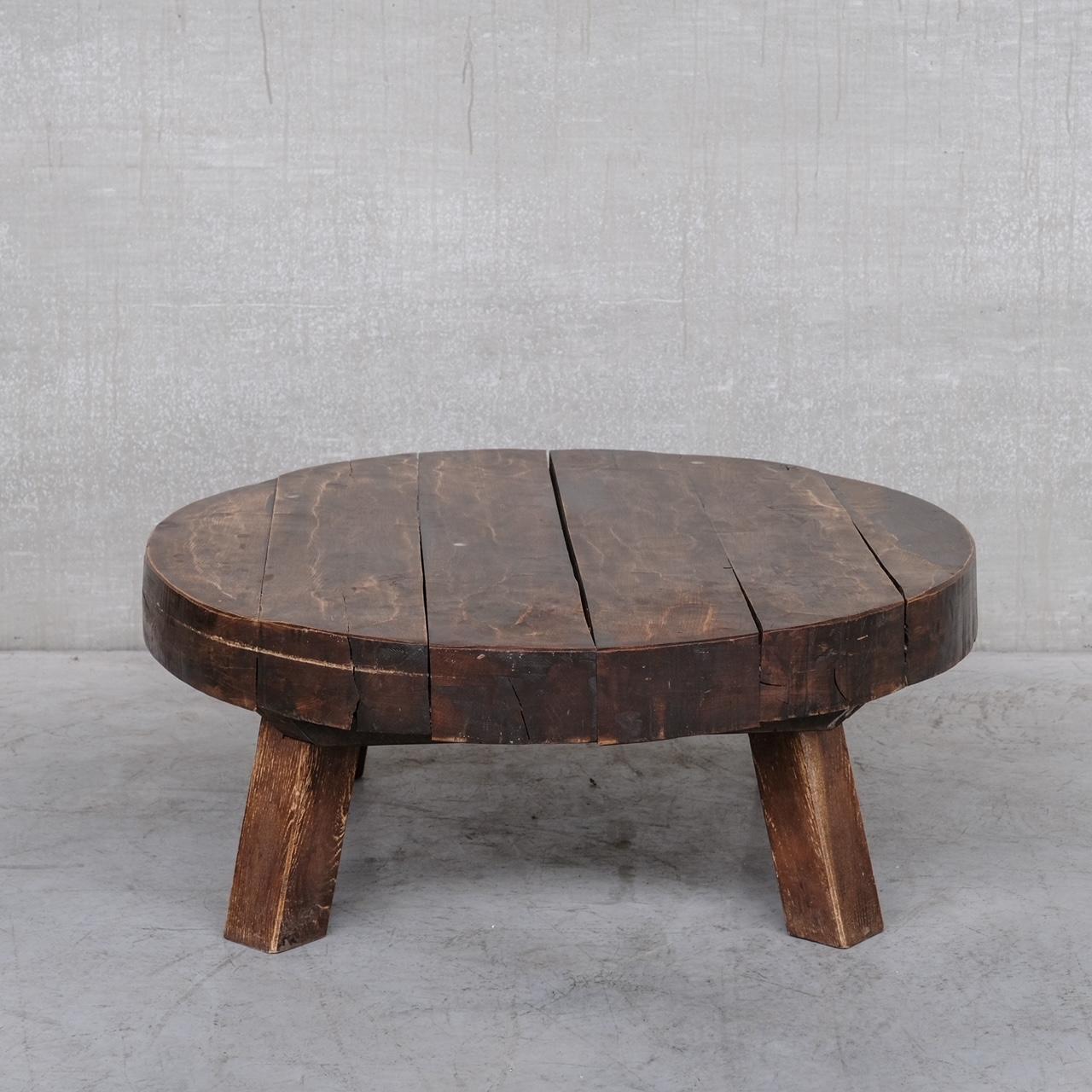 A chunky primitive style brutalist coffee table. 

Holland, c1970s. 

These coffee tables look great in a contemporary setting to provide some character and charm. 

Some scuffs and wear commensurate with age. 

Internal ref: B9