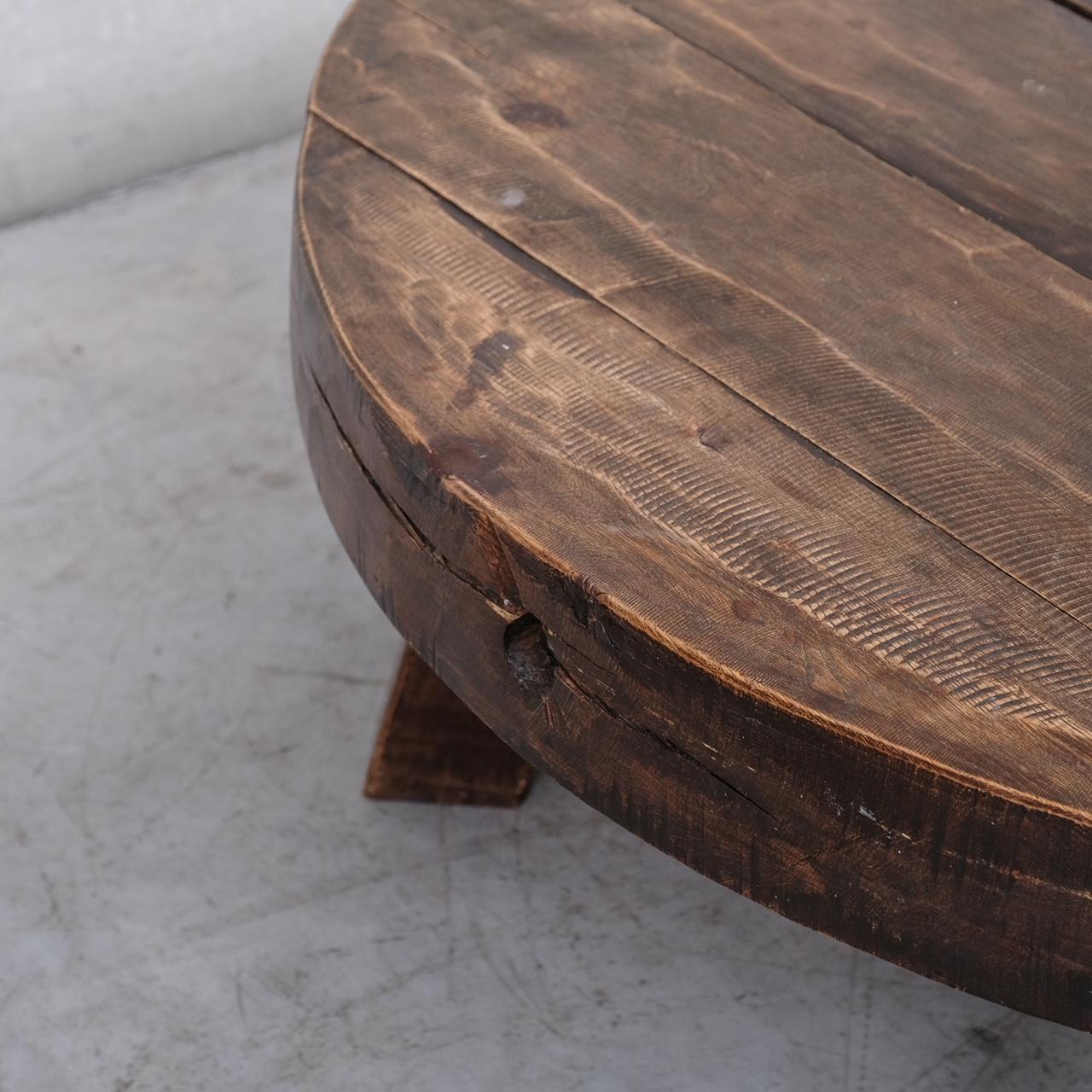 Wood Brutalist Oak Dutch Mid-Century Circular Coffee Table