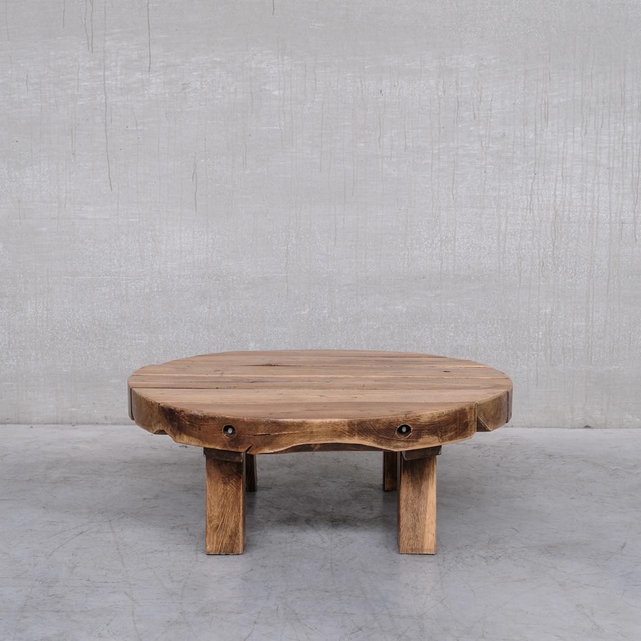 A chunky primitive style brutalist coffee table. 

Holland, c1970s. 

These coffee tables look great in a contemporary setting to provide some character and charm. 

Some scuffs and wear commensurate with age. 

Internal ref: B7