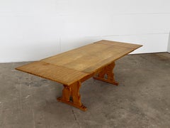 Brutalist Oak Extendable Trestle Dining Table, 1960s