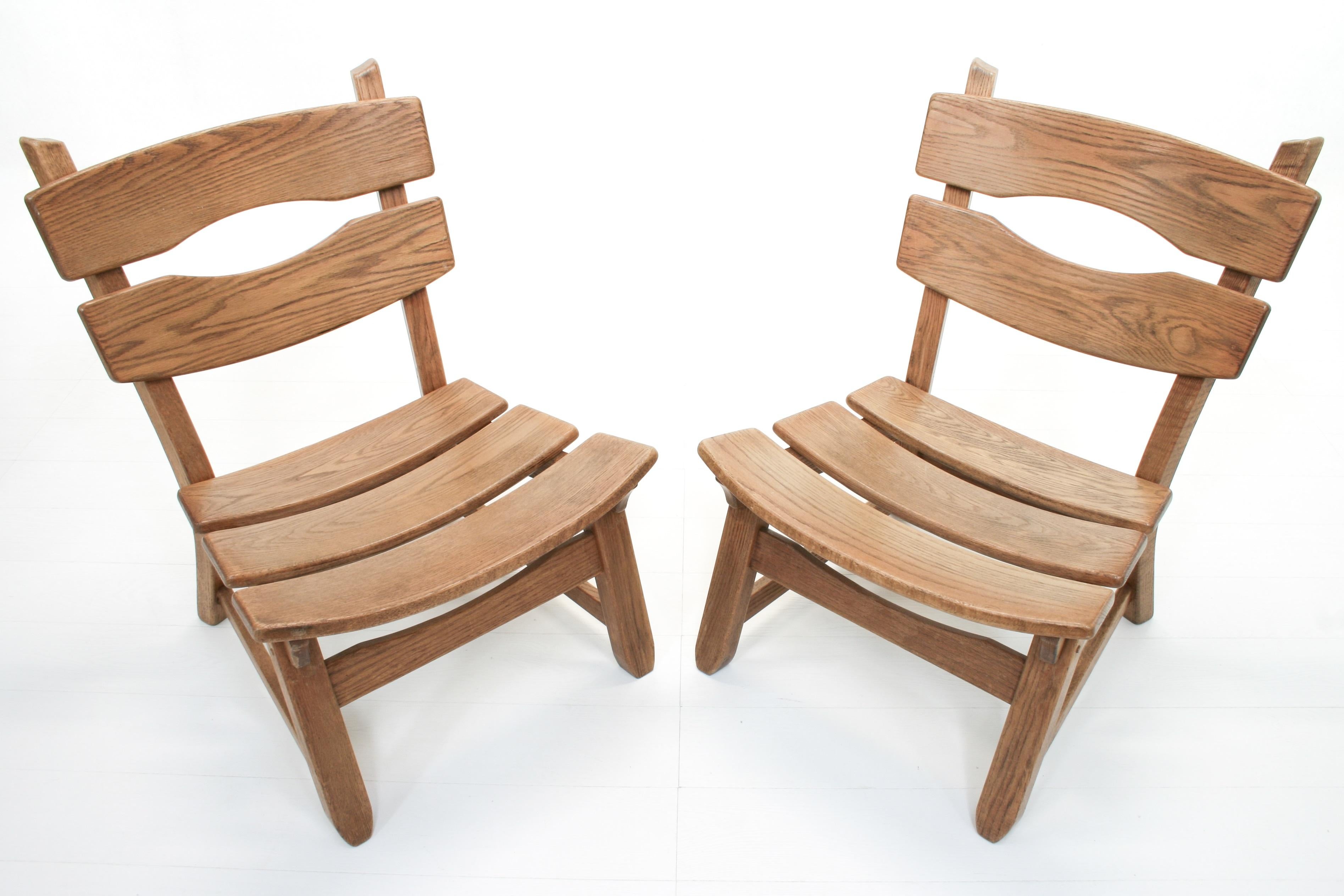 Brutalist Oak Fireside Chairs by Dittmann & Co for AWA, Set of 2 In Fair Condition For Sale In Izegem, VWV