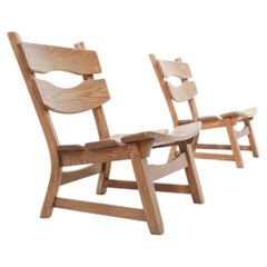 Retro Brutalist Oak Fireside Chairs by Dittmann & Co for AWA, Set of 2