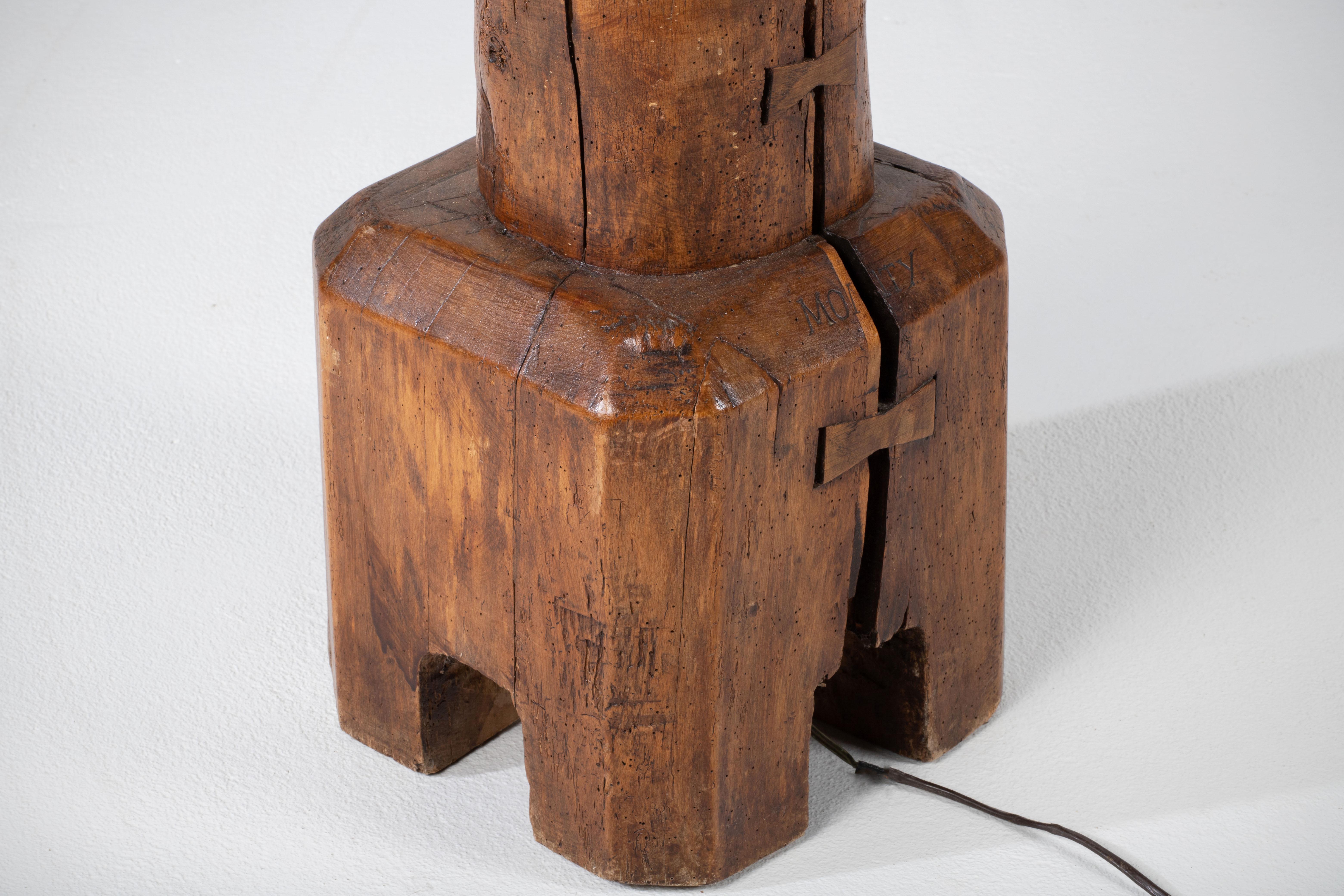 Mid-20th Century Brutalist Oak Floor Lamp, France, 1940s For Sale