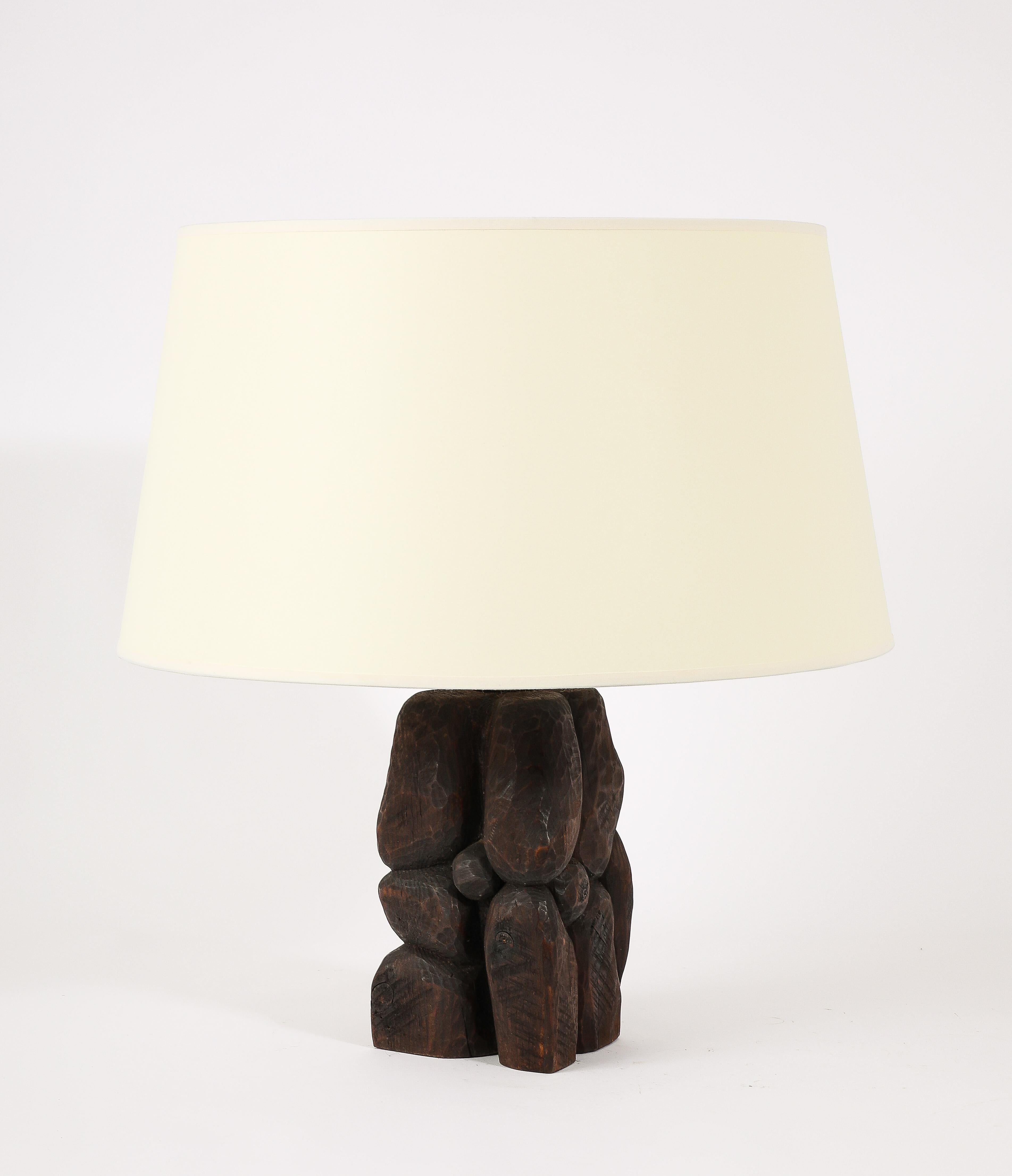 Brutalistische Eichenlampe, Frankreich 1950er Jahre (Brutalismus) im Angebot