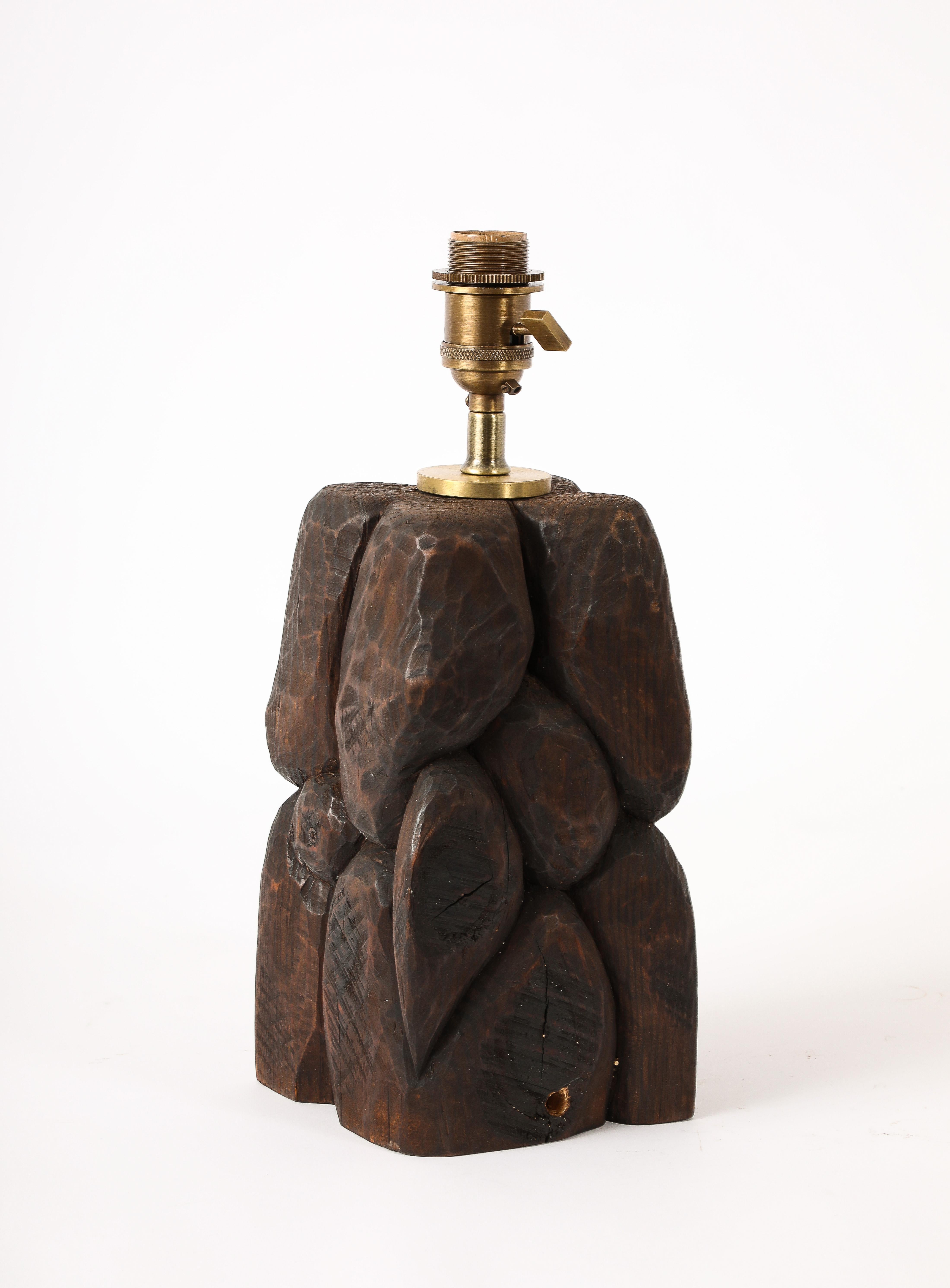 Brutalistische Eichenlampe, Frankreich 1950er Jahre (Eichenholz) im Angebot