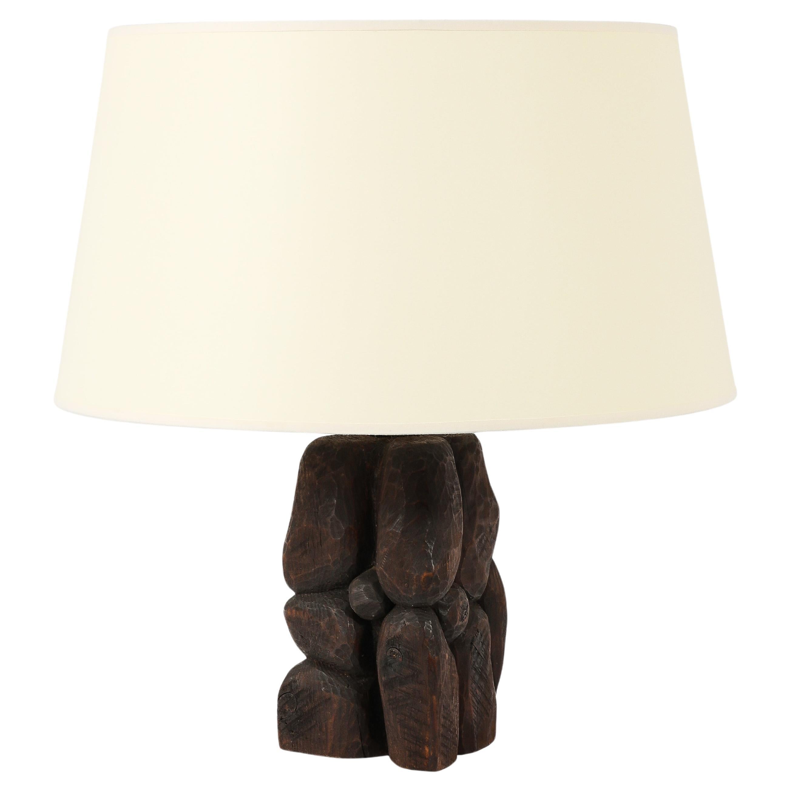 Brutalist Oak Lamp, France 1950's